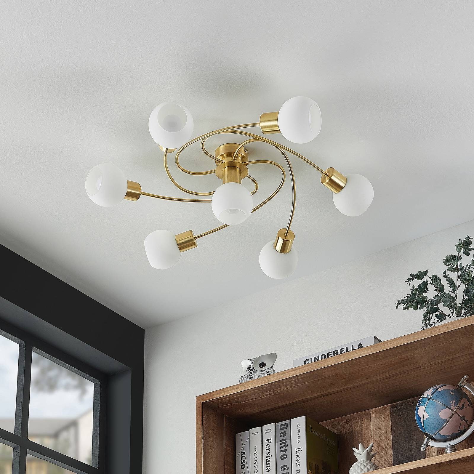 Lindby Deckenleuchten Ciala, Glas Gold / Messing IP20, 7 x 8 W LED