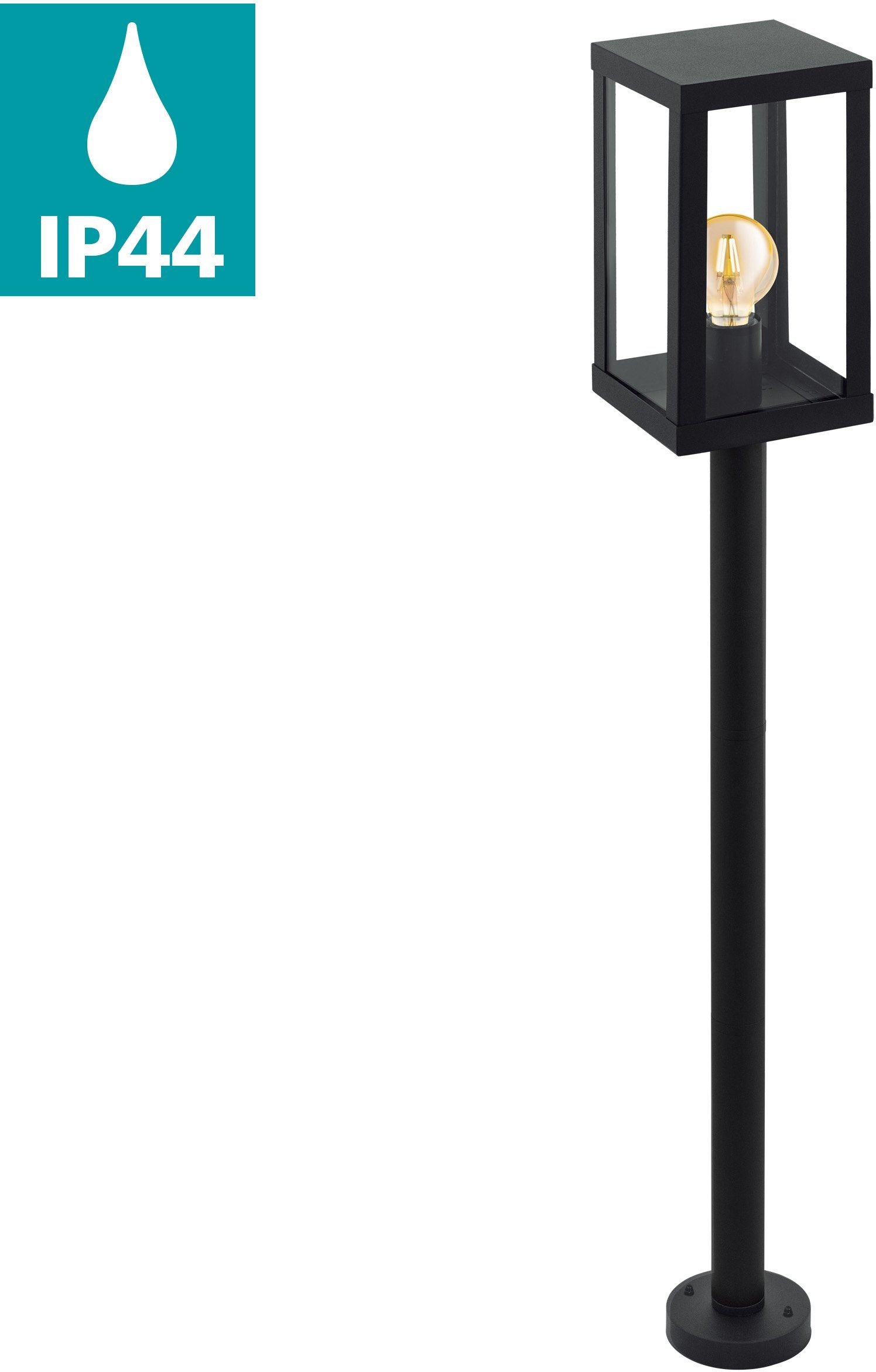 EGLO Außen-Stehlampe ALAMONTE 1, ohne Leuchtmittel, schwarz / L15 x H101,5  x B15 cm / spritzwassergeschützt / Rustikal | Standleuchten
