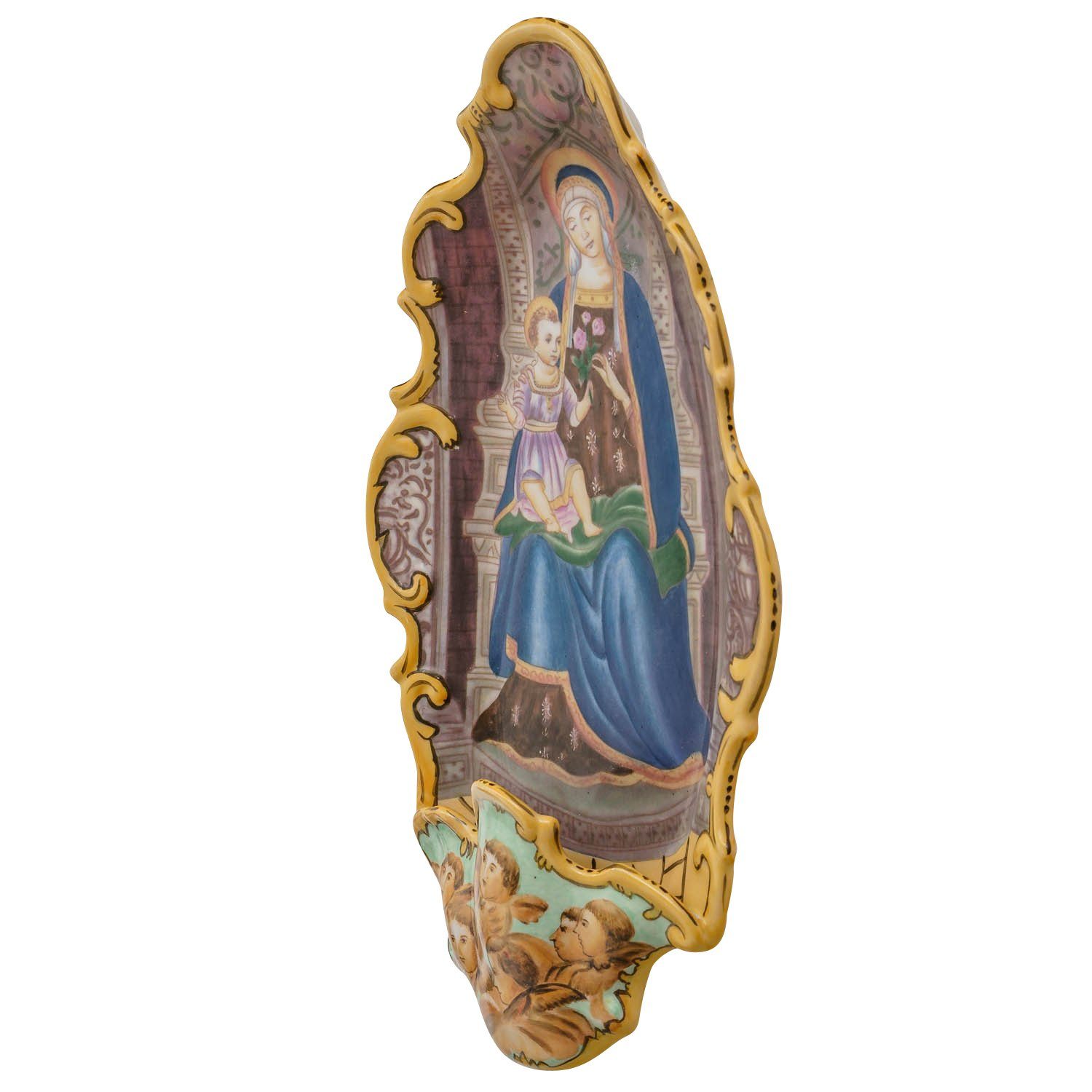34cm Majolica Weihwasserbecken Porzellan Antik-Stil Religion Aubaho Engel Engelfigur