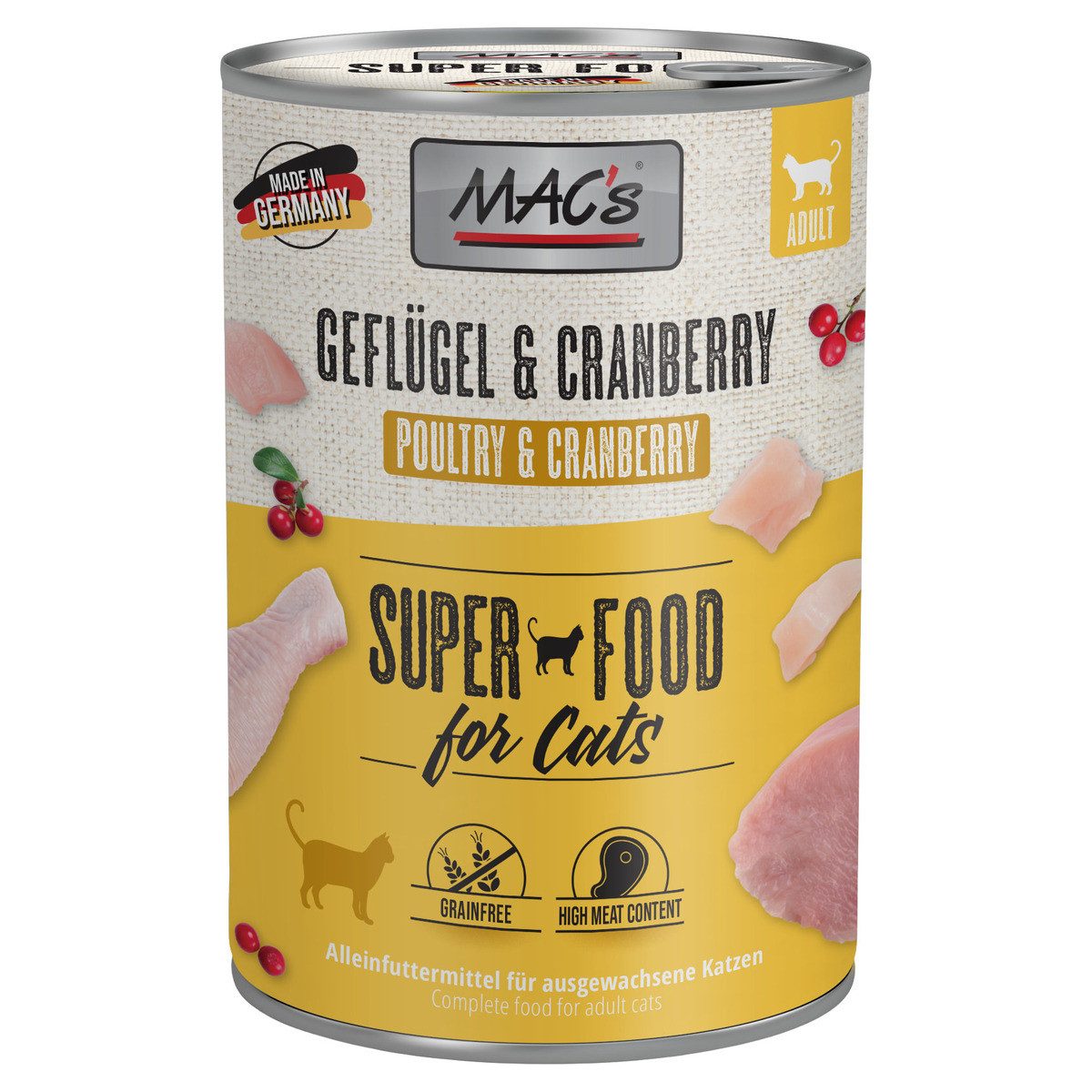MAC'S Geflügel & Cranberry 400 g - 6 Stück, Nassfutter für: Katze