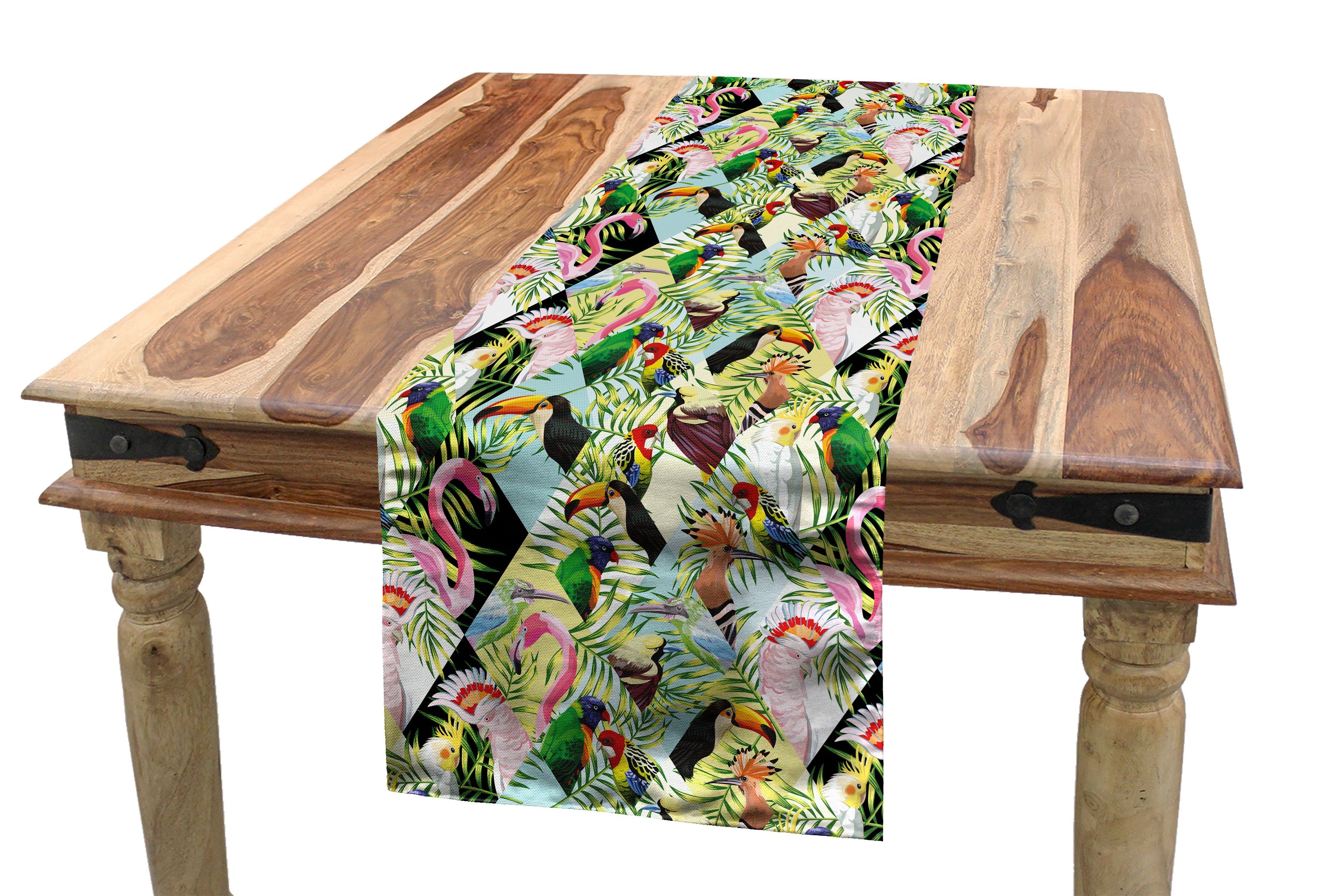 Abakuhaus Tischläufer Esszimmer Küche Rechteckiger Dekorativer Tischläufer, Luau Tropische Dschungel Papageien