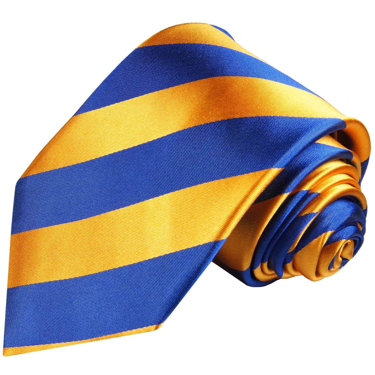 Paul Malone Krawatte Designer Herren Seidenkrawatte Seide orange 409 mit mit (6cm), Schmal blau Krawatte 100% 2-St., Tuch (Set, gestreift breit Einstecktuch)