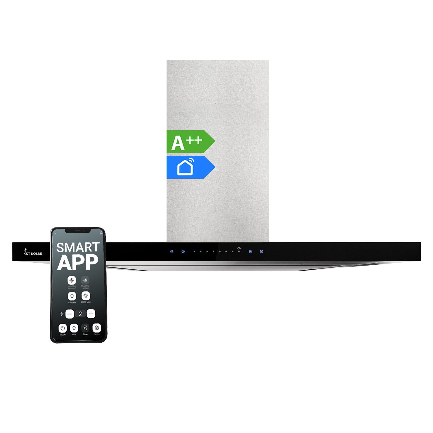 KKT KOLBE Wandhaube Wandhaube Dunstabzugshaube 90cm FLAT9006ED Wandhaube Dunstabzugshaube 90cm FLAT9006ED, Abzugshaube / Edelstahl / Schwarz / Glas / WIFI / 9 Stufen / LED