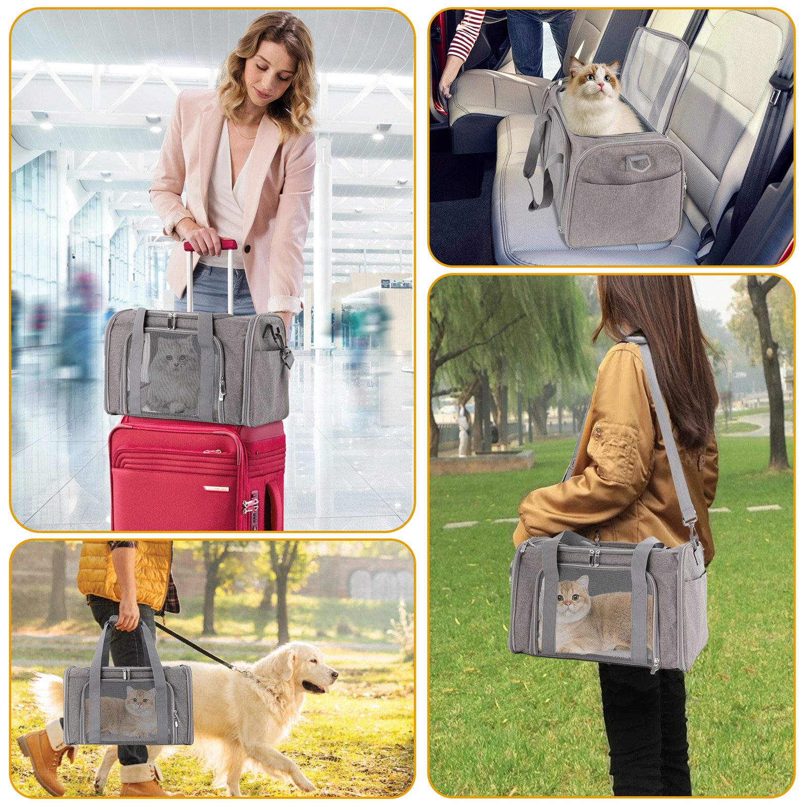 CALIYO Tiertransporttasche Hundetasche Transportbox, Atmungsaktive und Faltbare Hundebox Katzen bis 6,00 kg, mit Verstellbarem Schultergurt Katzentransportkäfig mit Plüschmatratze