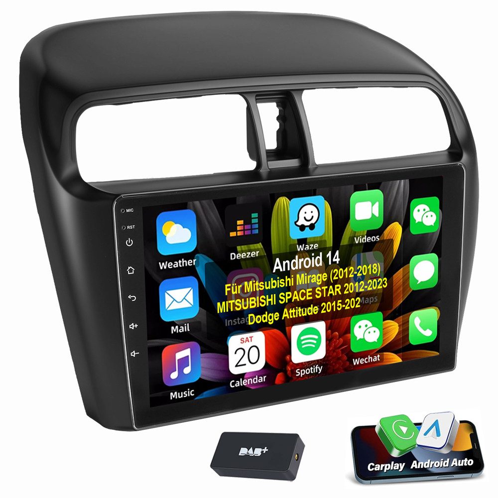 ESSGOO Für Mitsubishi Mirage Space Star Dodge Attitude Autoradio Autoradio (RDS, Digitalradio (DAB), FM, AM, Apple Carplay Android Auto GPS Navi WIFI BT)