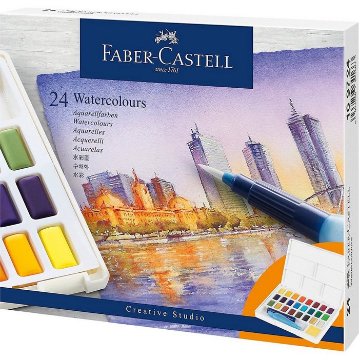 Faber-Castell Malpalette Künstler-Aquarellfarbkasten 24 Farben inkl.