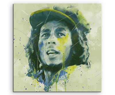 Sinus Art Leinwandbild Bob Marley Splash 60x60cm Kunstbild als Aquarell auf Leinwand