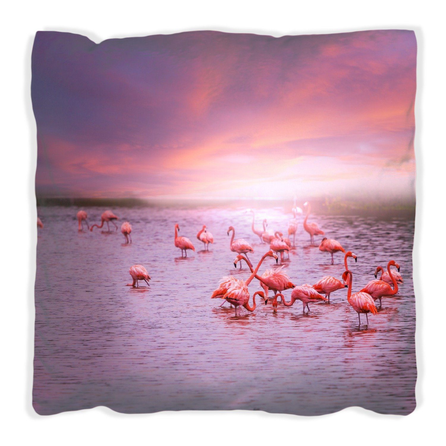 Wallario Dekokissen Rosa Flamingos bei Sonnenuntergang, handgenäht
