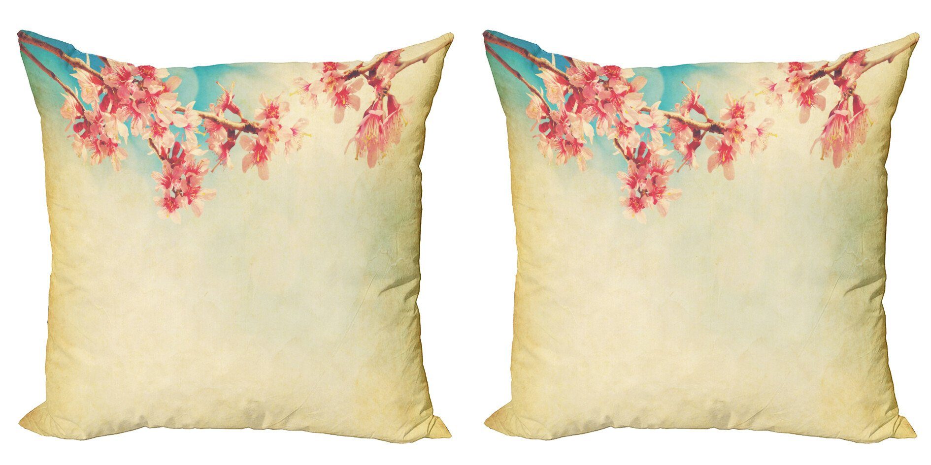 Blumen Digitaldruck, Sakura Weinlese Doppelseitiger Frühling Stück), (2 Accent Modern Kissenbezüge Abakuhaus