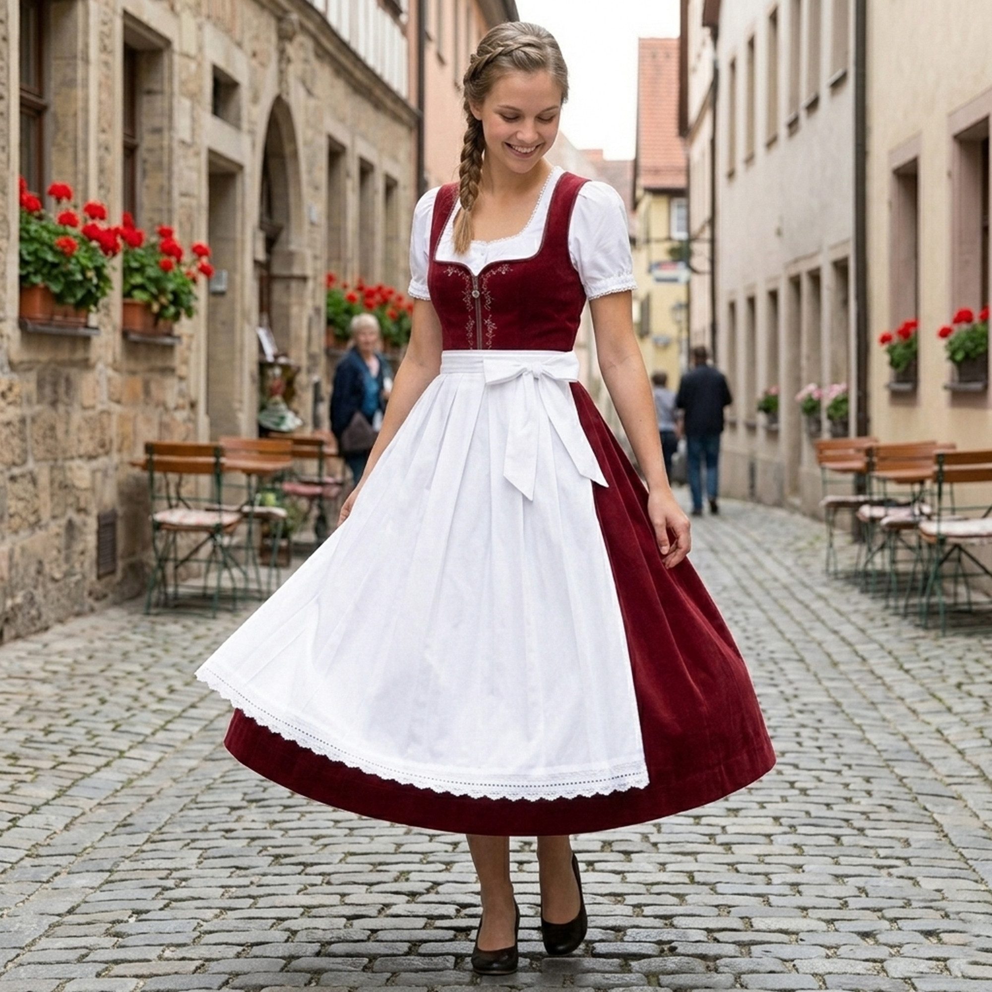 German Wear Dirndlschürze GW1600-3 weiß, Lange Dirndl Schürze Trachtenschürze Dirndel Weiß