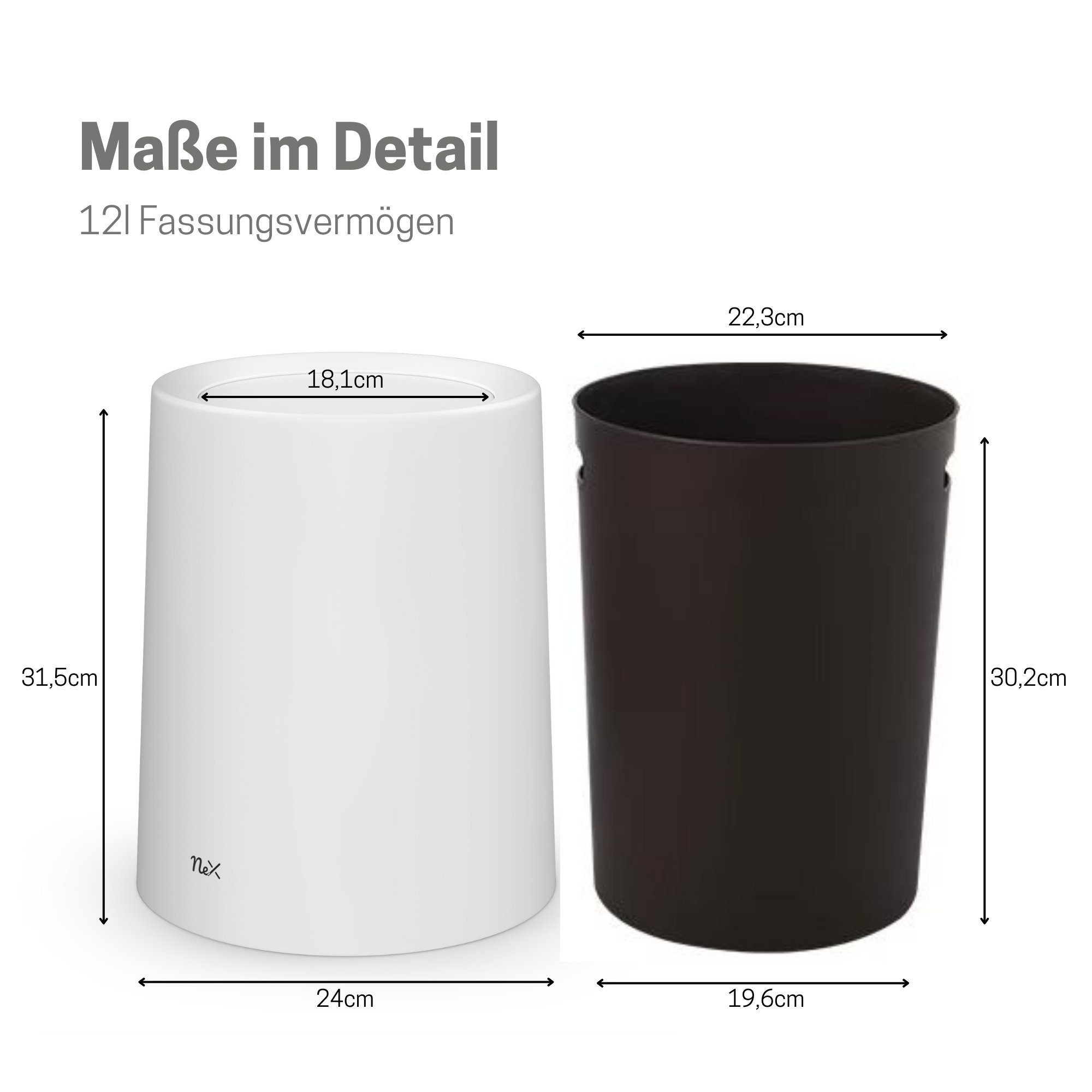 - products Fürs AllBlue 12L, mit Stück - Office, Büro 4 Double-Layer Papierkorb - Deckel Weiß Matt Papierkorb