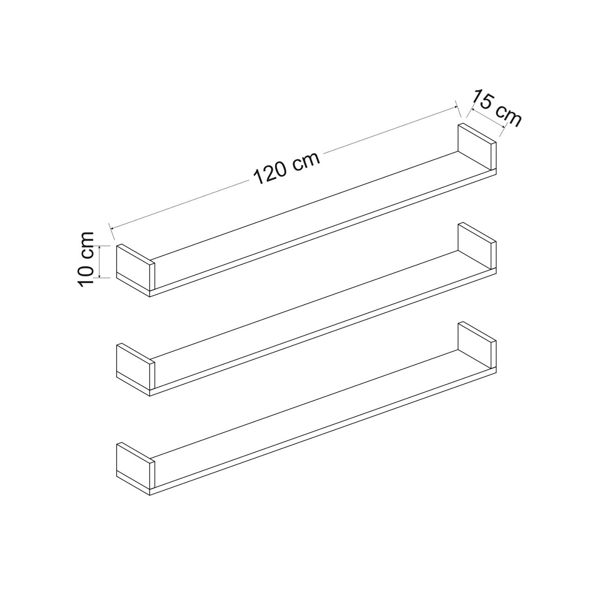 rustikal Wandboard | 10x120x15cm Set en.casa U-Form Wandregal, Eiche, »Arden« Eiche 3er rustikal rustikal Eiche