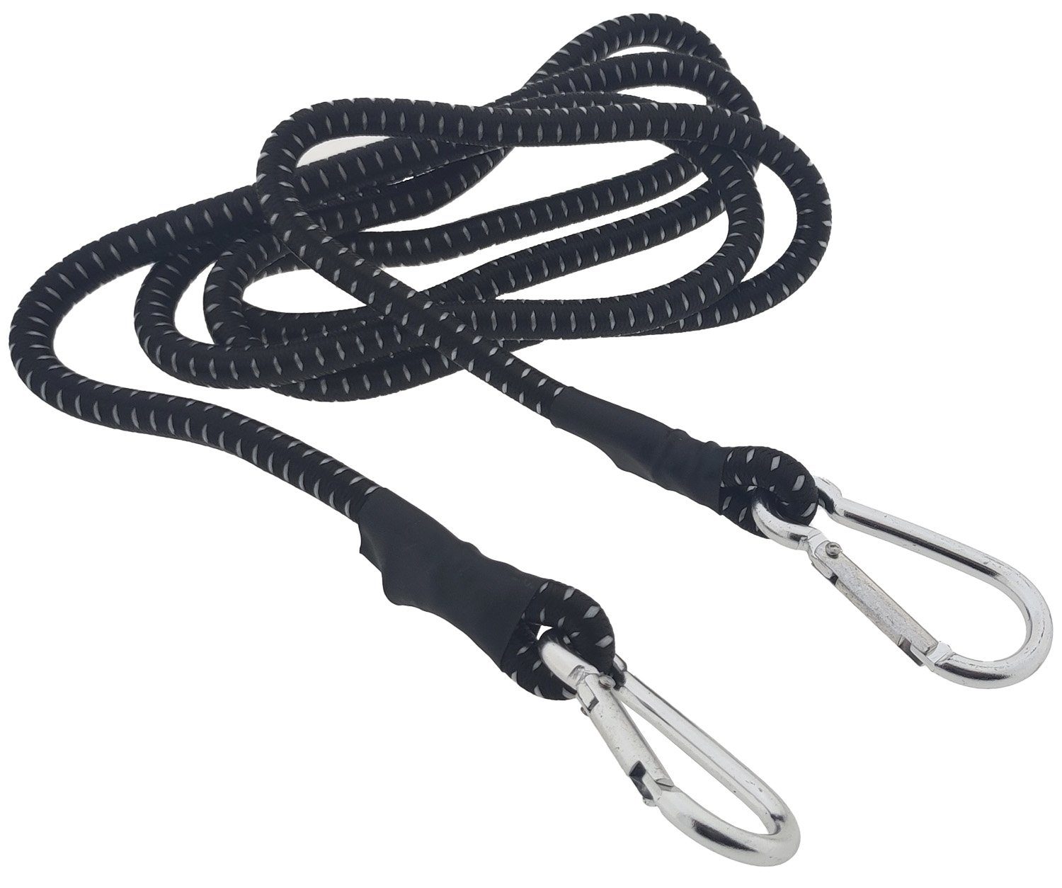 HundB Koffergurt Gepäckspanner 1500mm x 8mm mit Karabiner Schwarz 1 Stück, (Stück, 3-tlg., Gepäckspanner), Gepäckgurt Spanngurt Expander Seil Gepäckband Spannseil elastisch