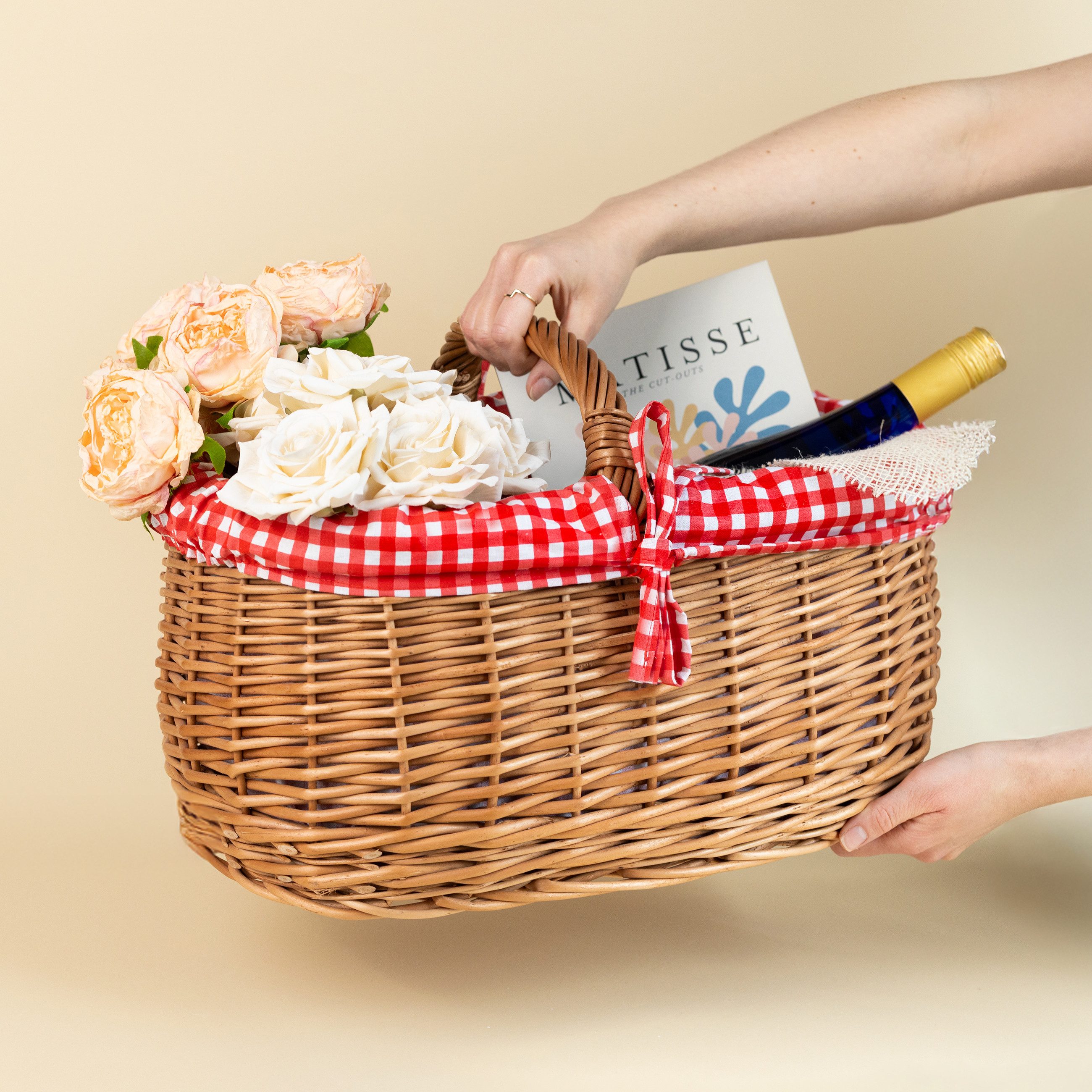 Creative Home Weidenkorb Picknickkorb Stoffeinlage Weidenkorb mit Henkel