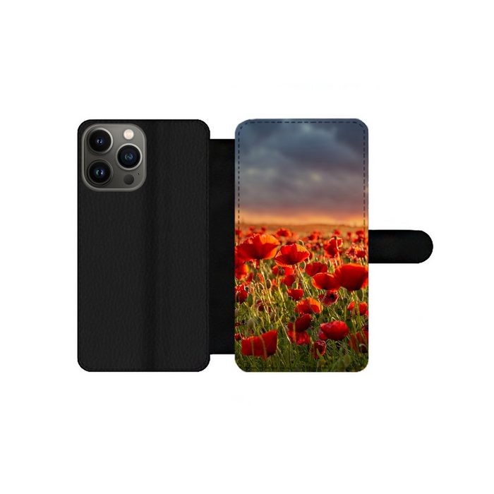 MuchoWow Handyhülle Sonnenuntergang - Mohnblumen - Rot - Blumen - Feld - Natur Handyhülle Telefonhülle Apple iPhone 13 Pro Max