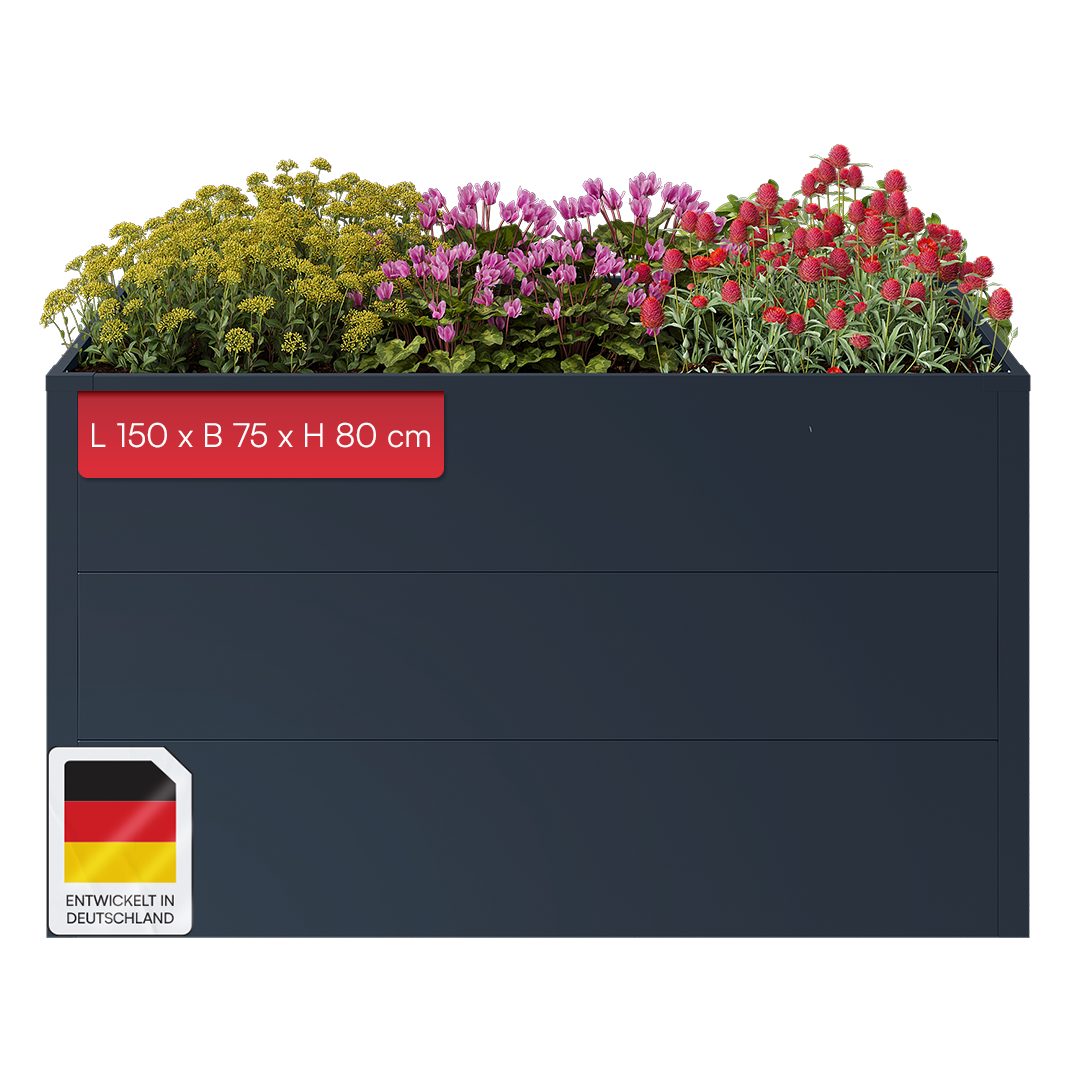 STEELSØN Hochbeet Icarus aus verzinktem Stahl (Anthrazit, 1 St., 150 cm breit), Gartenbeet mit offener Bodenstruktur, Pflanzenkübel wetterfest
