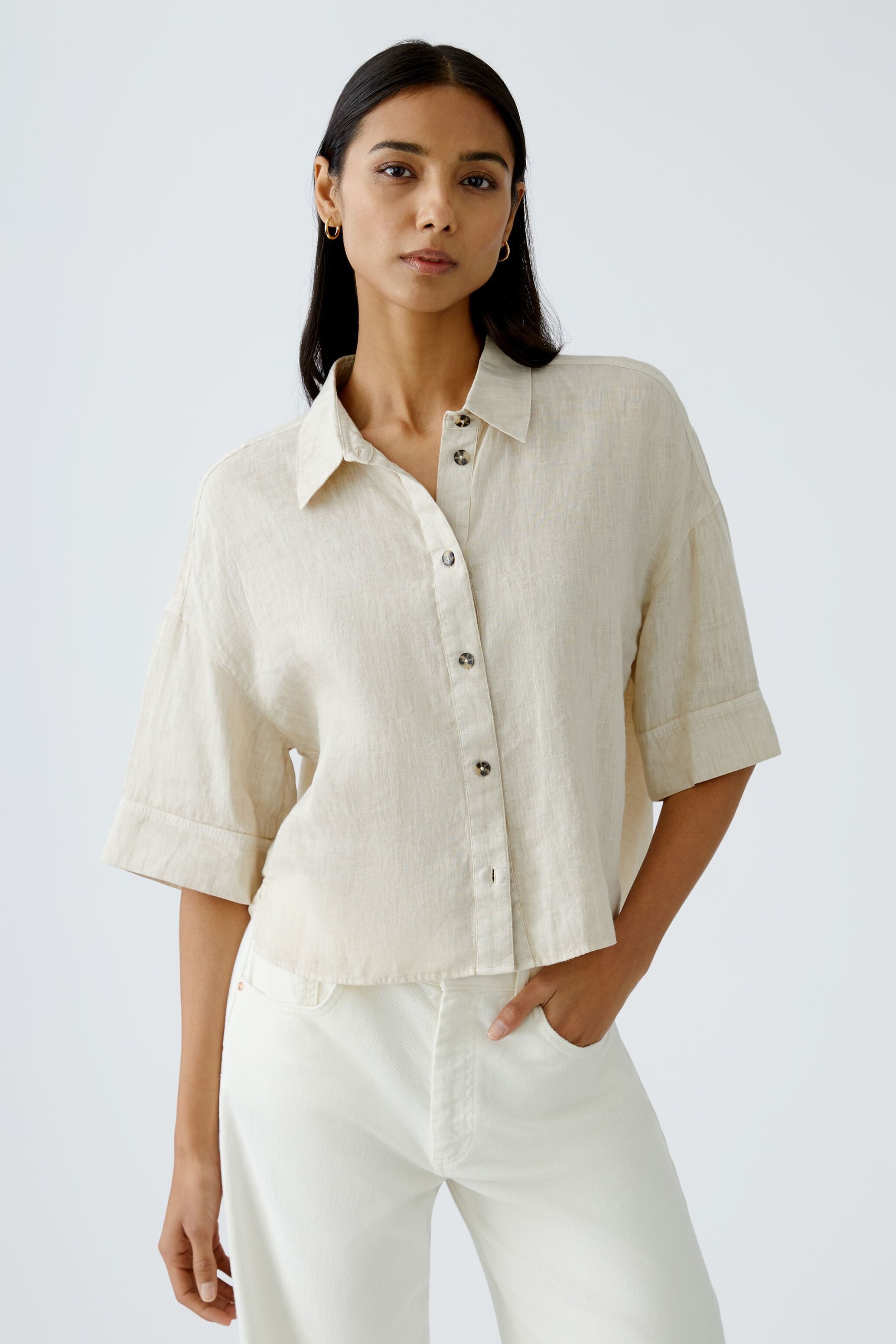 Oui Kurzarmbluse Bluse reines Leinen günstig online kaufen