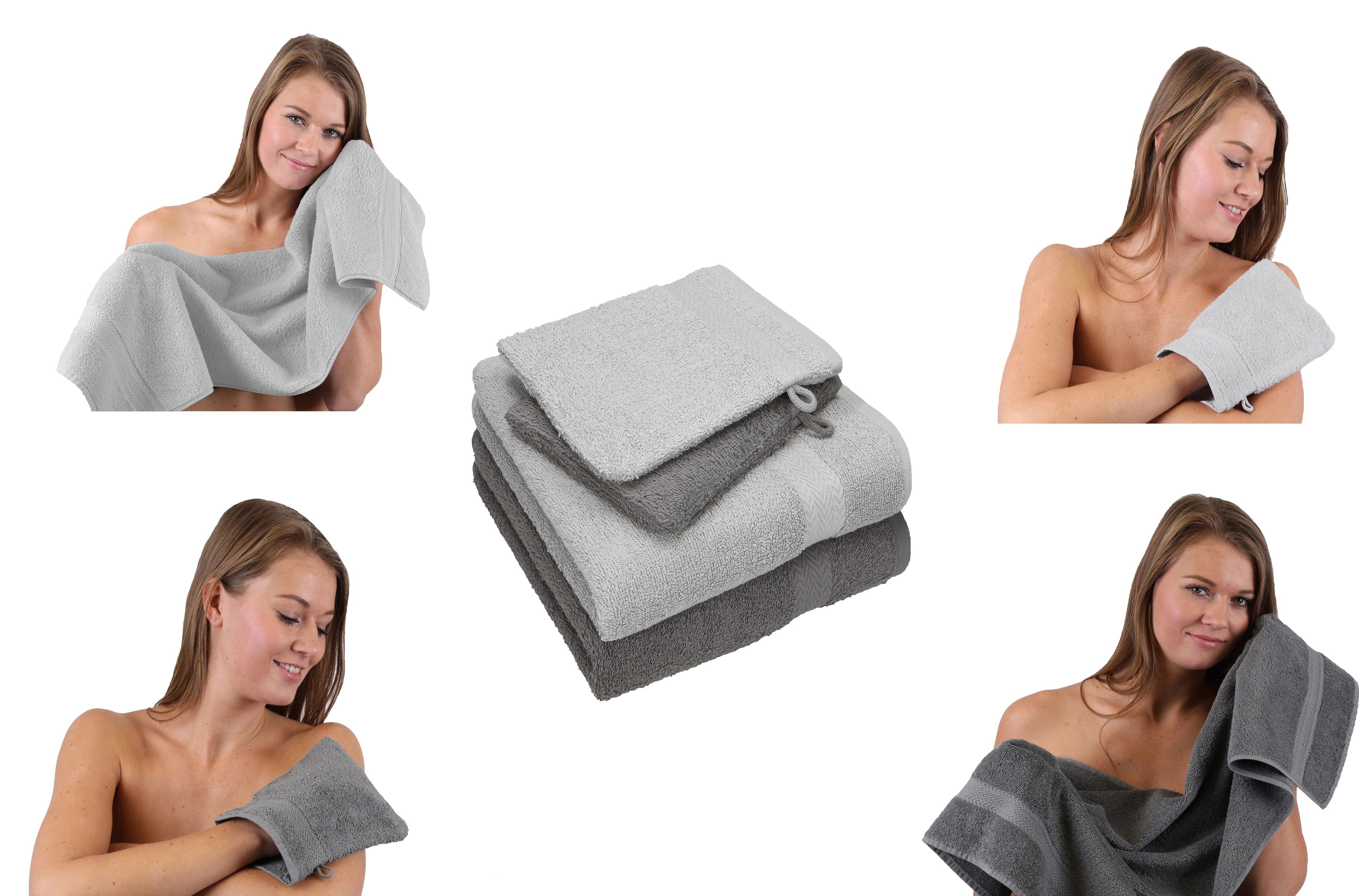 Betz Handtuch Set 4 Happy Handtücher Set 100% 2 Baumwolle silber Pack 2 grau Waschhandschuhe, TLG. 100% - Baumwolle Handtuch anthrazit grau