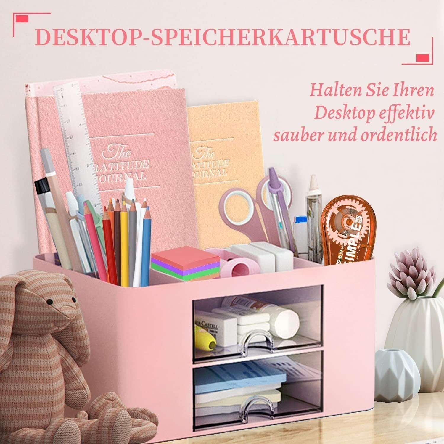 5 Schublade Rosa DOPWii Organizer Fächer,Stiftehalter Schreibtisch mit Badorganizer
