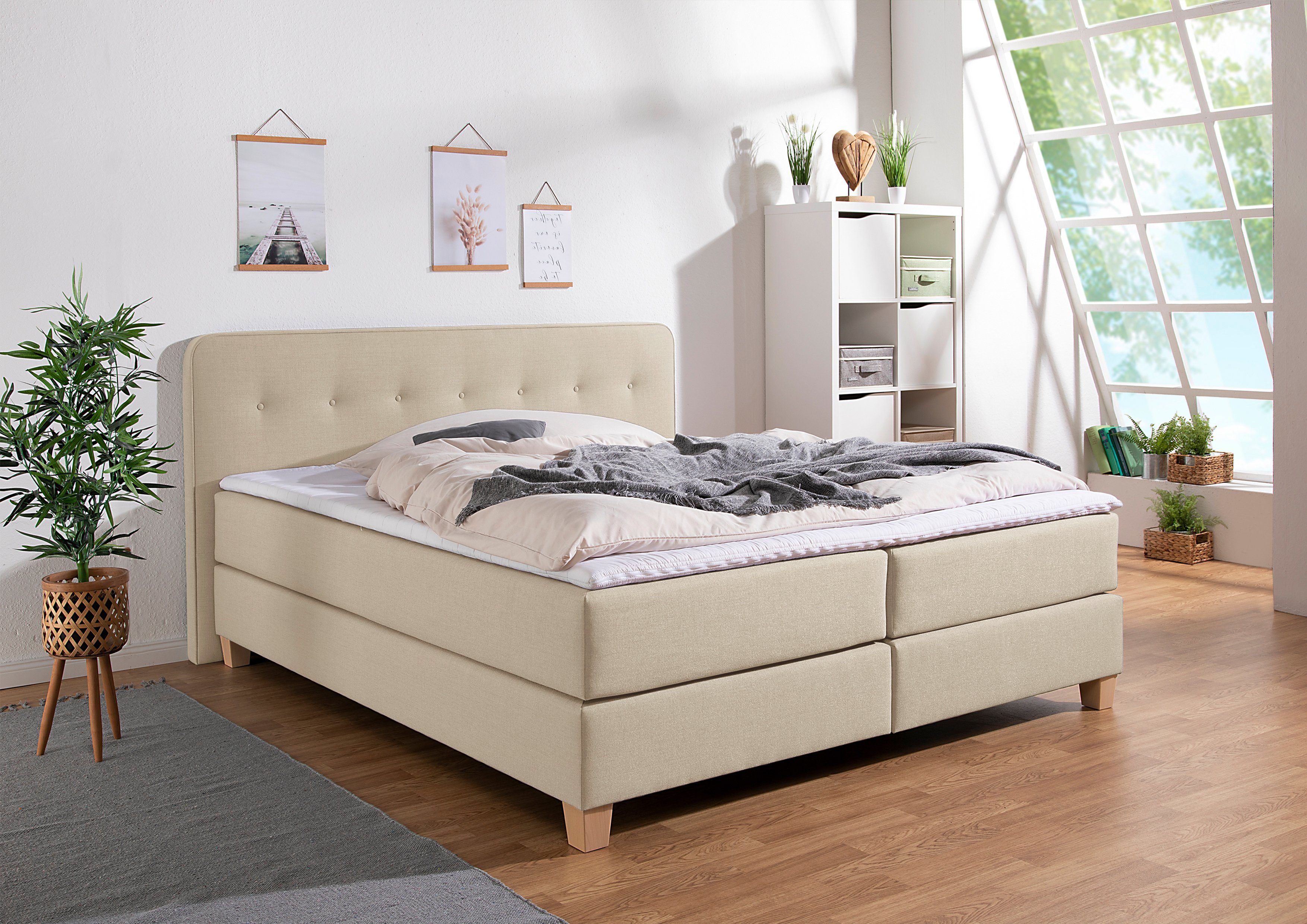 Home affaire Boxspringbett Fargo, inkl. Topper, in 3 Matratzenarten, in Samt- oder Strukturstoff