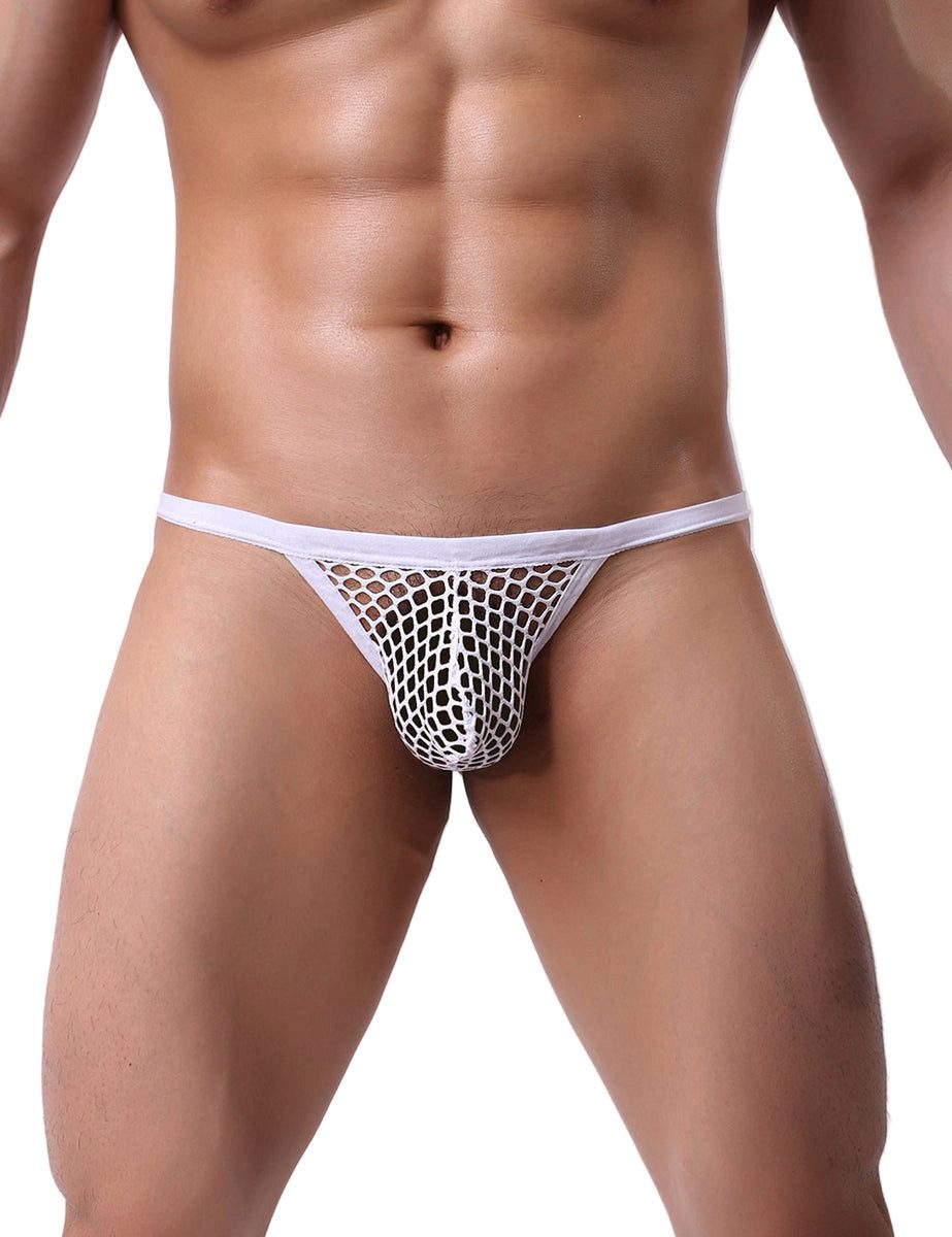 Lau-Fashion Tanga Herren String Weiß Transparent Fishnet Micro Unterwäsche Gay M/L/XL
