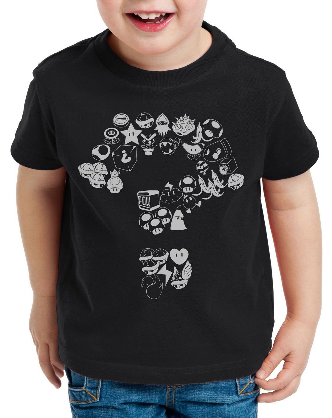 style3 Print-Shirt Kinder T-Shirt Mario Items level videospiel konsole super world schwarz | T-Shirts