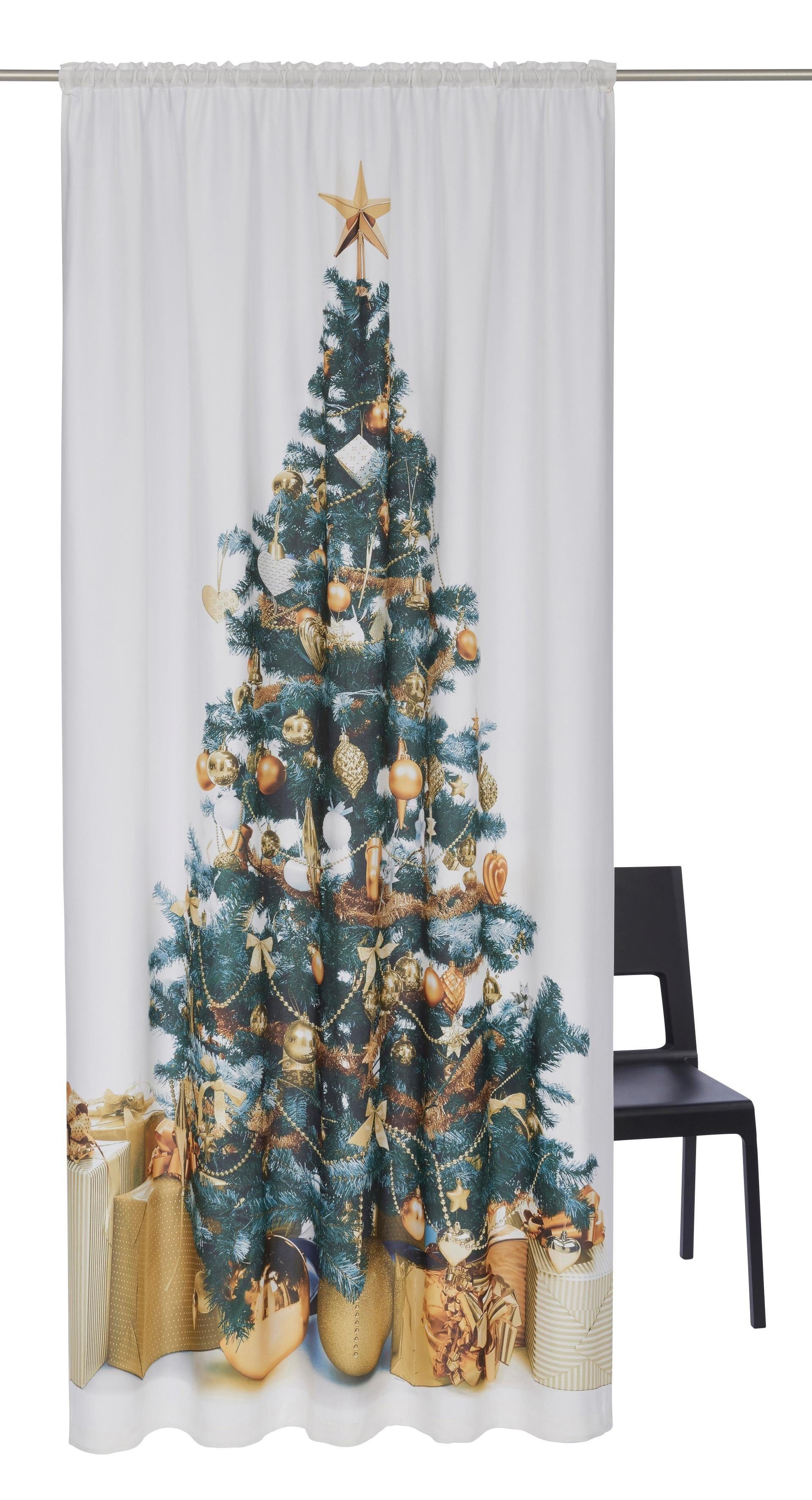 Vorhang Xmas Tree, my home, Stangendurchzug (1 St), blickdicht,  Weihnachtlich mit Weihnachtsdeko HxB: 230x140
