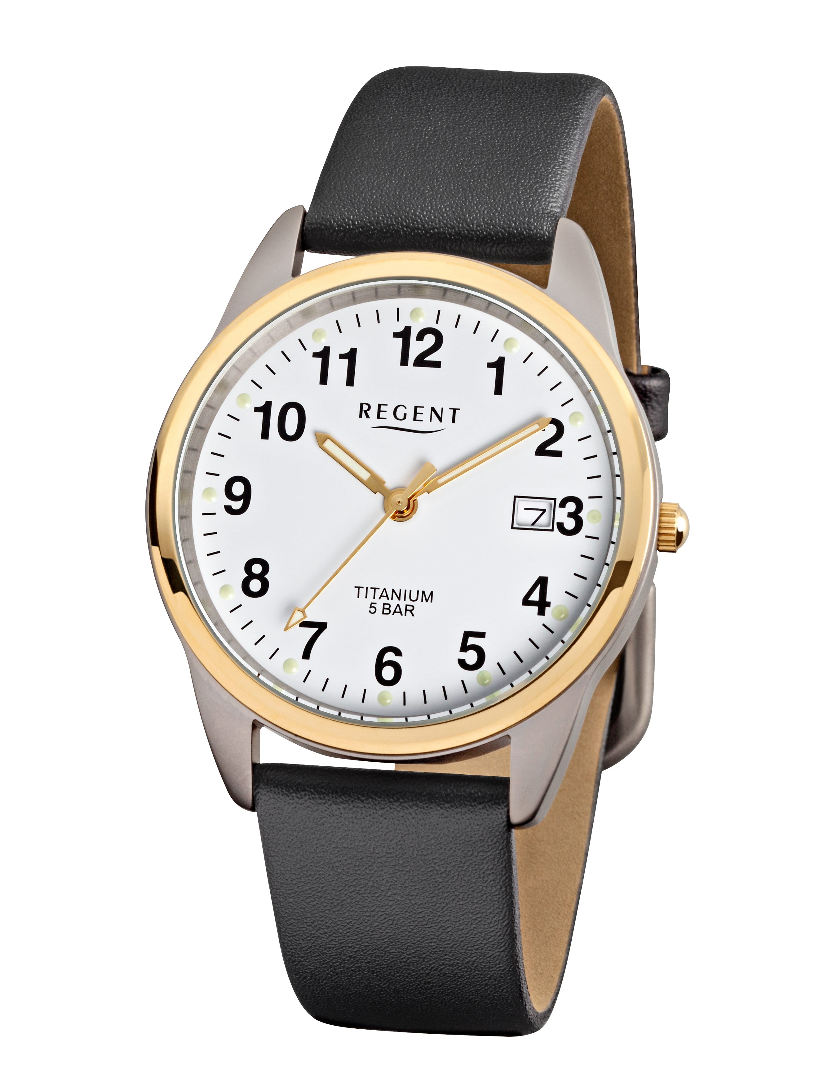 Regent Quarzuhr F-687 - 1310.91.19, Armbanduhr, Herrenuhr, Lederarmband, analog, Tag