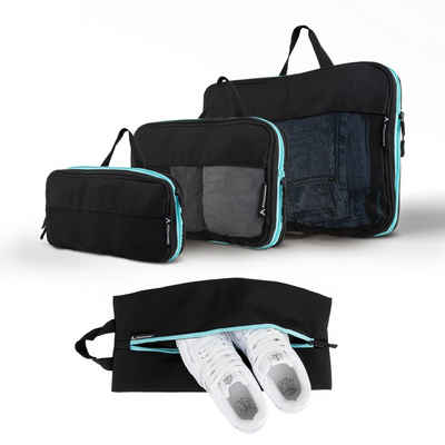 Atacama Kofferorganizer Travel Organizer mit 2x Kompressionsfunktion (4-tlg), Packtaschen für Rucksack & Koffer Schwarz-Türkis
