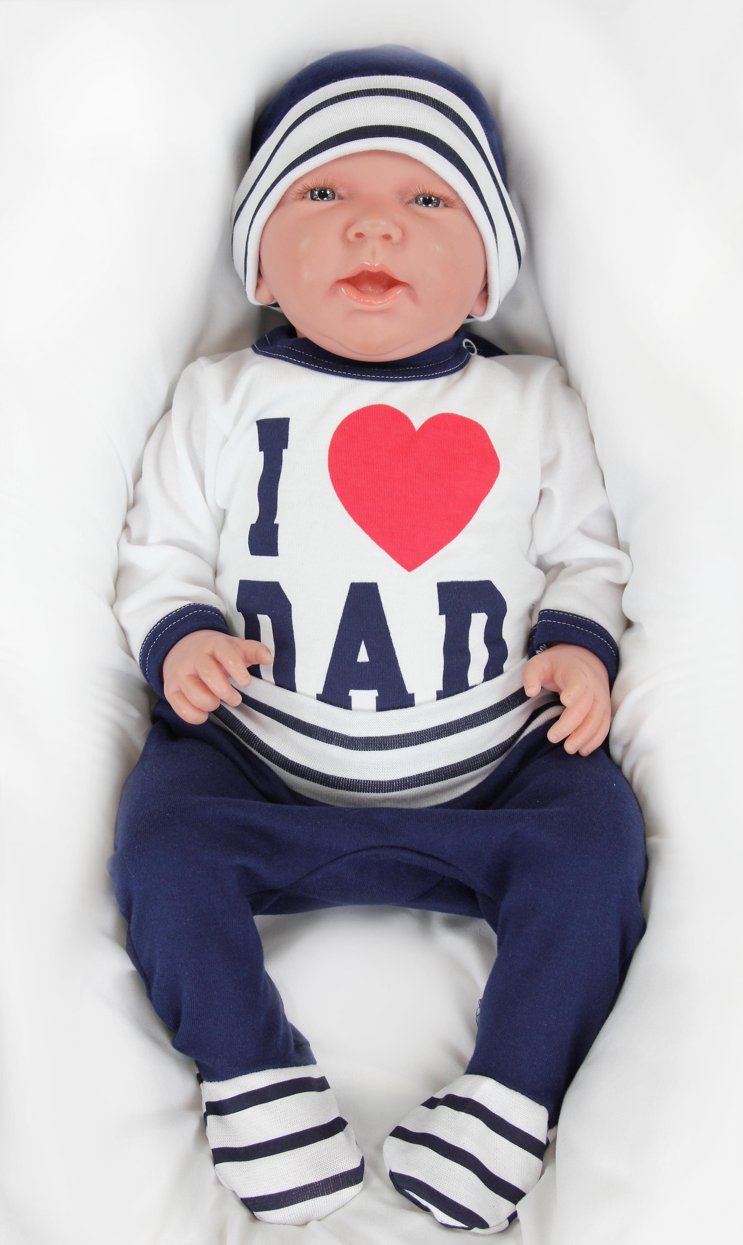 Baby Bekleidungsset Mütze I Set Erstausstattungspaket Dunkelblau Strampelhose Dad Kleidung Body Love TupTam