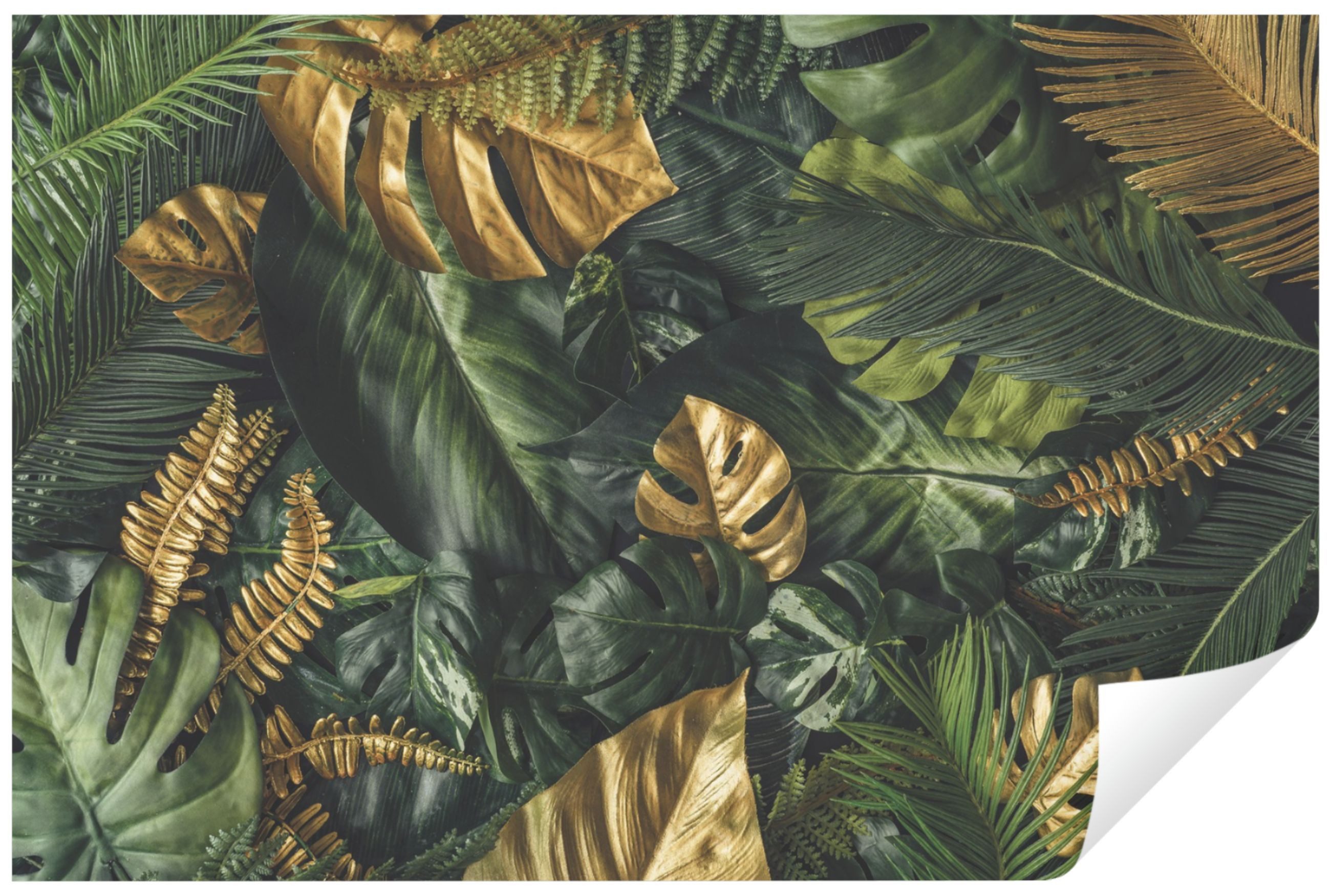 Wallarena Fototapete Blätter Monstera Gold Grün Moderne 3D EFFEKT Wohnzimme günstig online kaufen