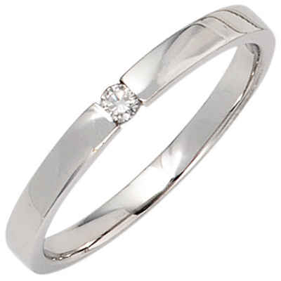 Schmuck Krone Verlobungsring Solitär Ring Damenring mit Diamant Brillant schlicht 585 Gold Weißgold, Gold 585