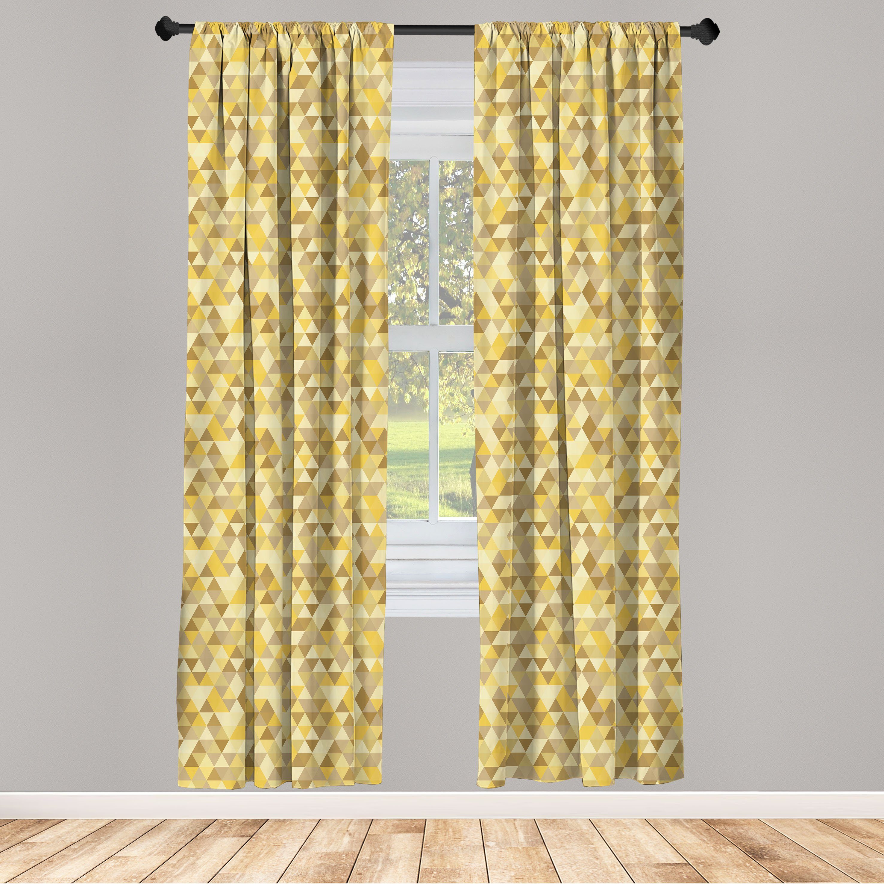 Gardine Vorhang für Wohnzimmer Schlafzimmer Dekor, Abakuhaus, Microfaser, Gelb Braun monotone Triangles