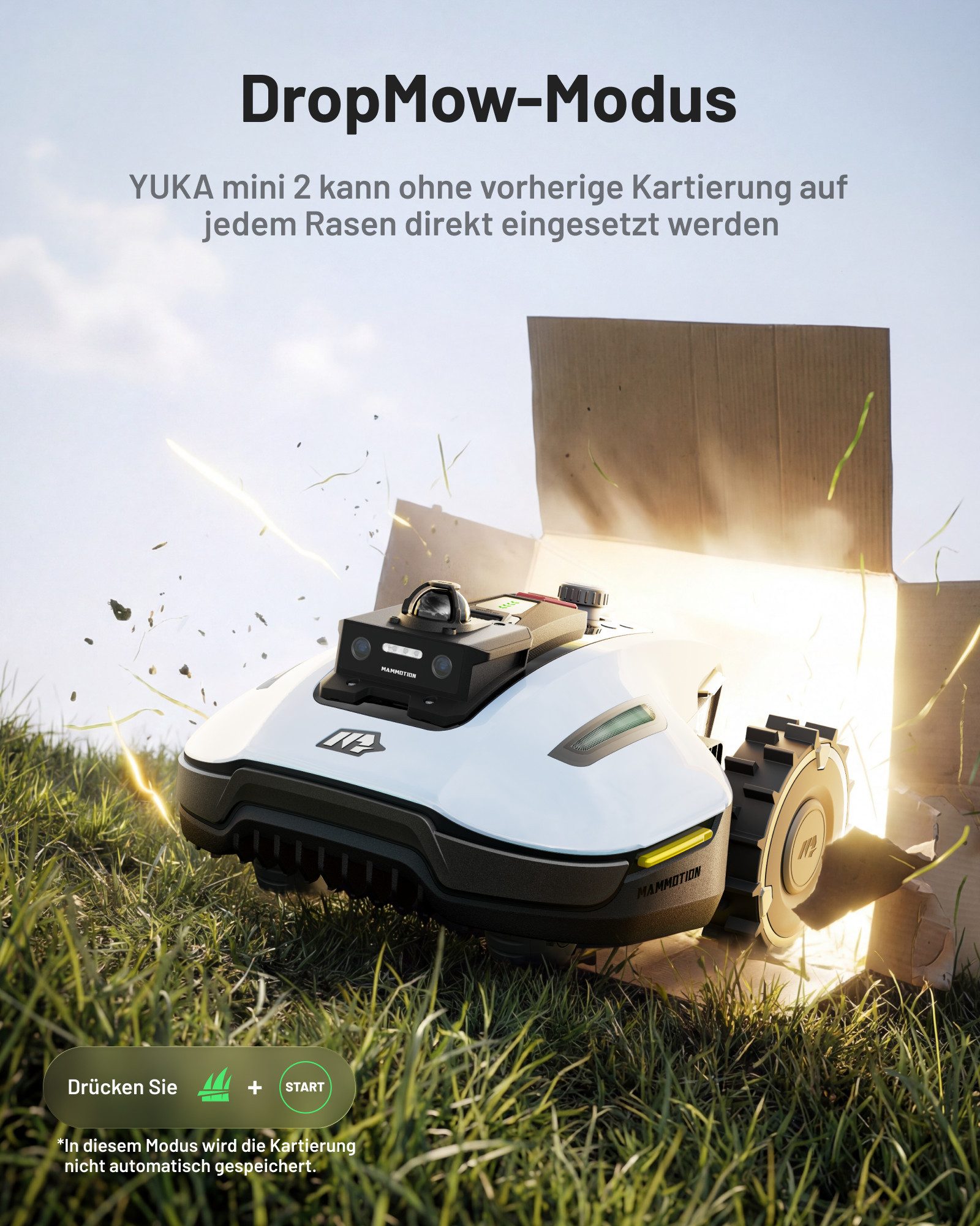 Mammotion Rasenmähroboter YUKA Mini 2 Mähroboter ohne Begrenzungsdraht, bis 1000 m² Rasenfläche, (mit Garage, Waschständer, 360° LiDAR + KI Vision-Navigation),  – Bild 5 von 5
