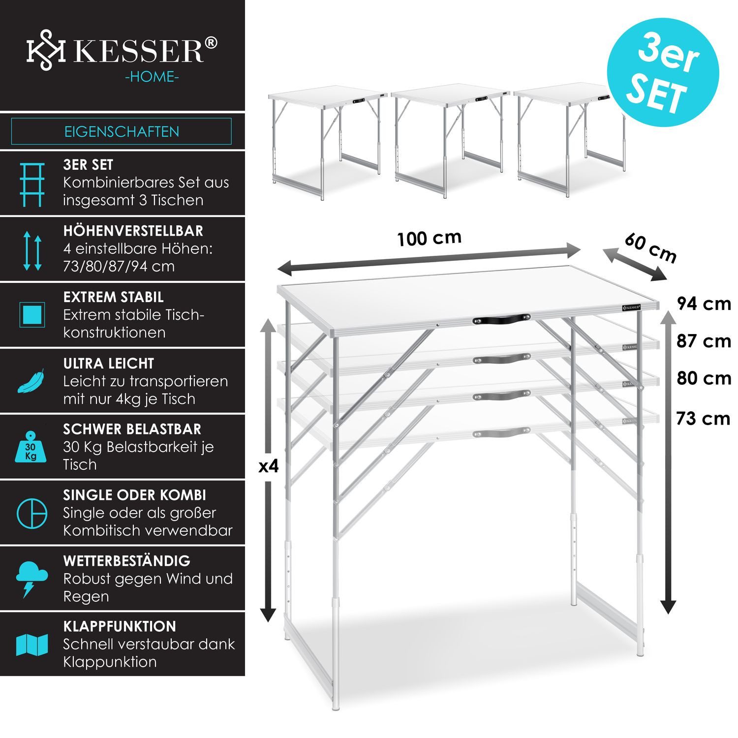 KESSER Tapeziertisch, Multifunktionstisch Profi 3- teilig, günstig online kaufen