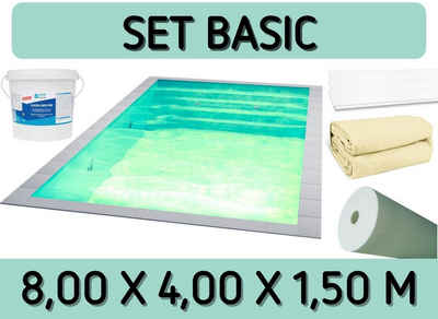 Poolomio Pool Styroporpool Set Basic - 800 x 400 x 150 cm - mit Innenfolie und Zubeh (Styropor Pool Bausatz)