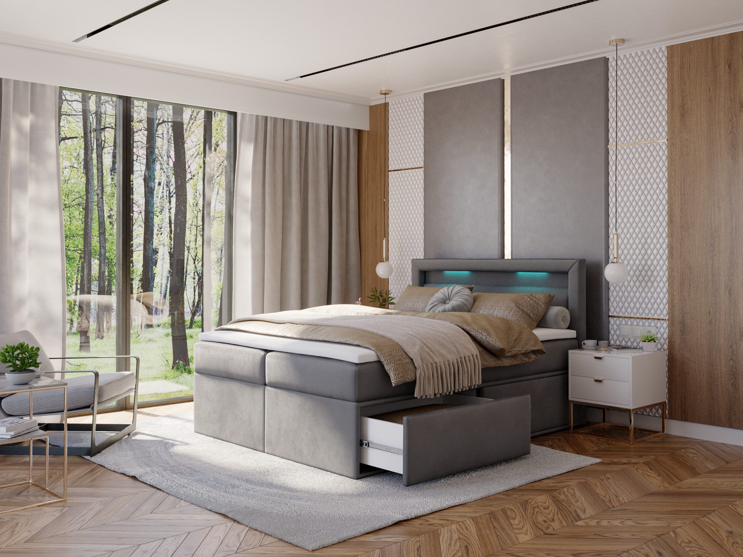 thematys Boxspringbett mit LED Polsterbett Stauraumbett günstig online kaufen
