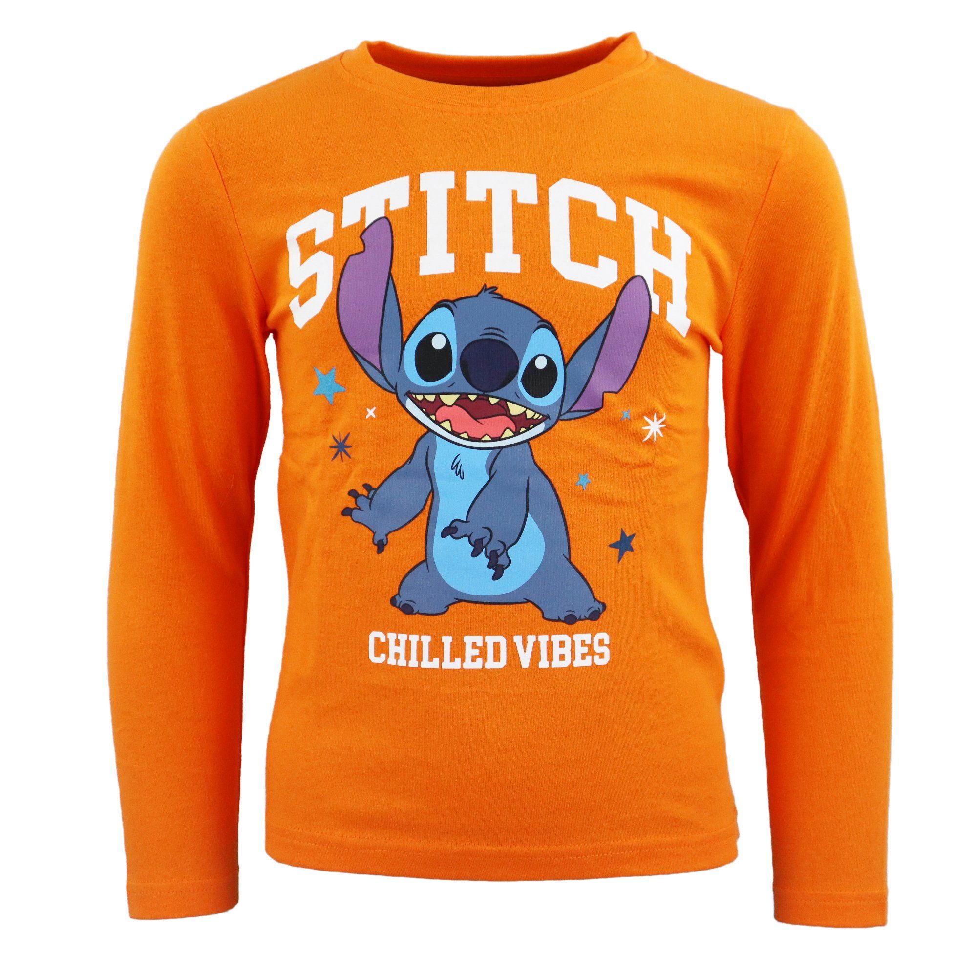 Kinder bis Orange 100% Disney 104 Jungen Gr. Stitch langarm Disney Baumwolle Pyjama 134, Schlafanzug
