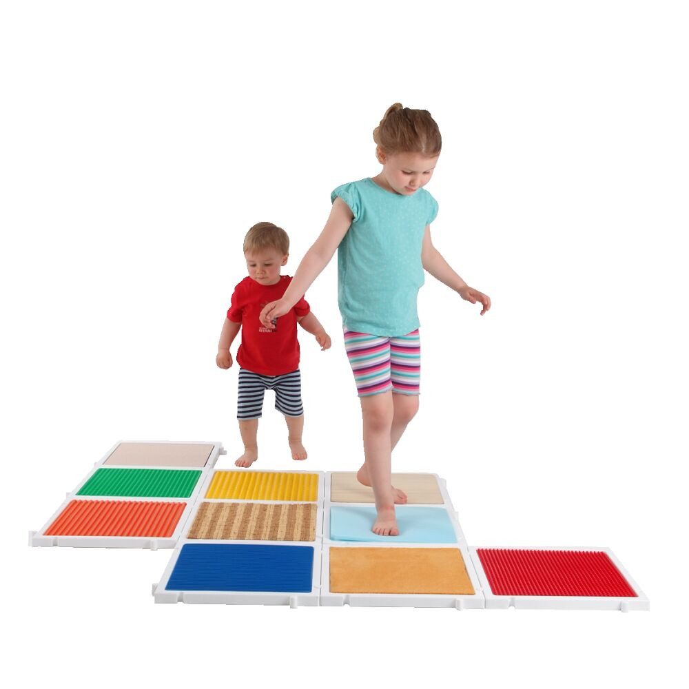 Amaya Spiel Tastmatten-Set Taktile Laufstrecke, Farbenfrohe Quadrate mit taktilen Oberflächenstrukturen