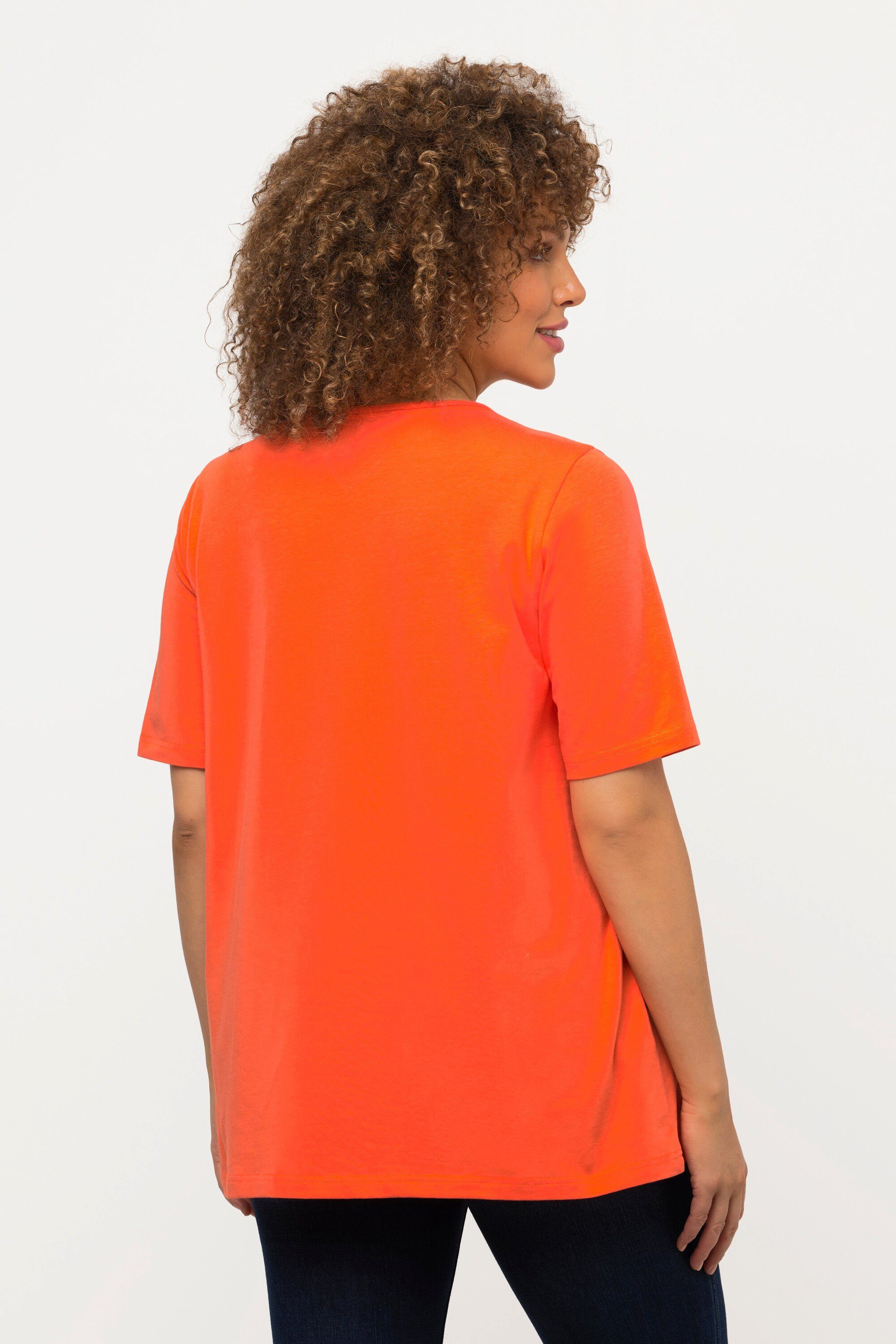 T-Shirt Popken Carree-Ausschnitt Ulla Rundhalsshirt mandarine A-Linie Halbarm