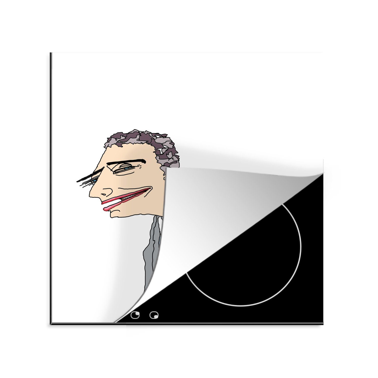 MuchoWow Herdblende-/Abdeckplatte Animation eines glücklichen Mannes, Vinyl, (1 tlg), 78x78 cm, Ceranfeldabdeckung, Arbeitsplatte für küche