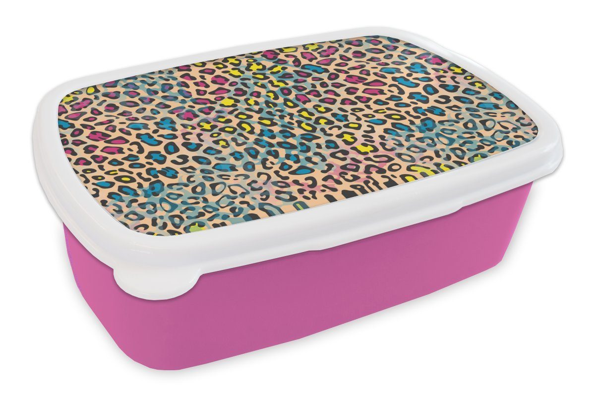 MuchoWow Lunchbox Pantherdruck - Farben, rosa Kunststoff, Brotdose Brotbox Erwachsene, Mädchen, (2-tlg), - Kinder, Kunststoff für Snackbox, Muster