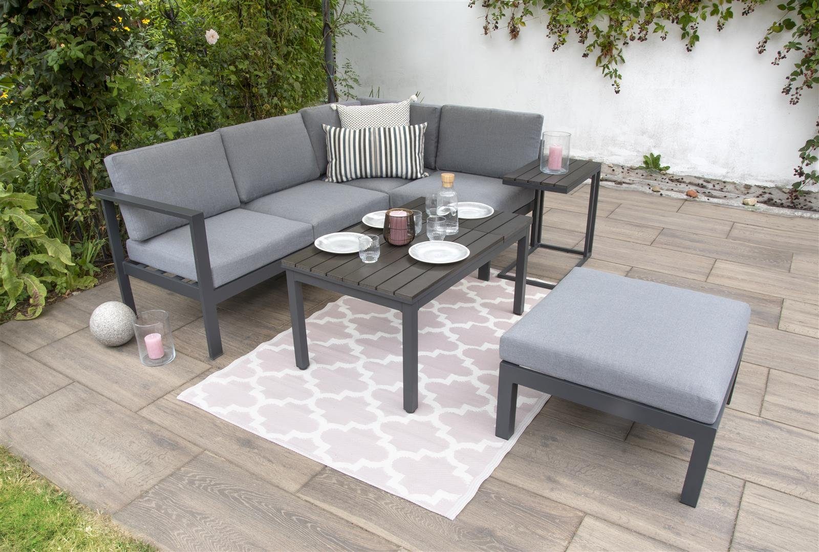 Loungeset (Set, Home&Garden® - Braga, mit Aluminium höhenverstellbarem Ecklounge Tisch 5-tlg), bellavista Gartenlounge