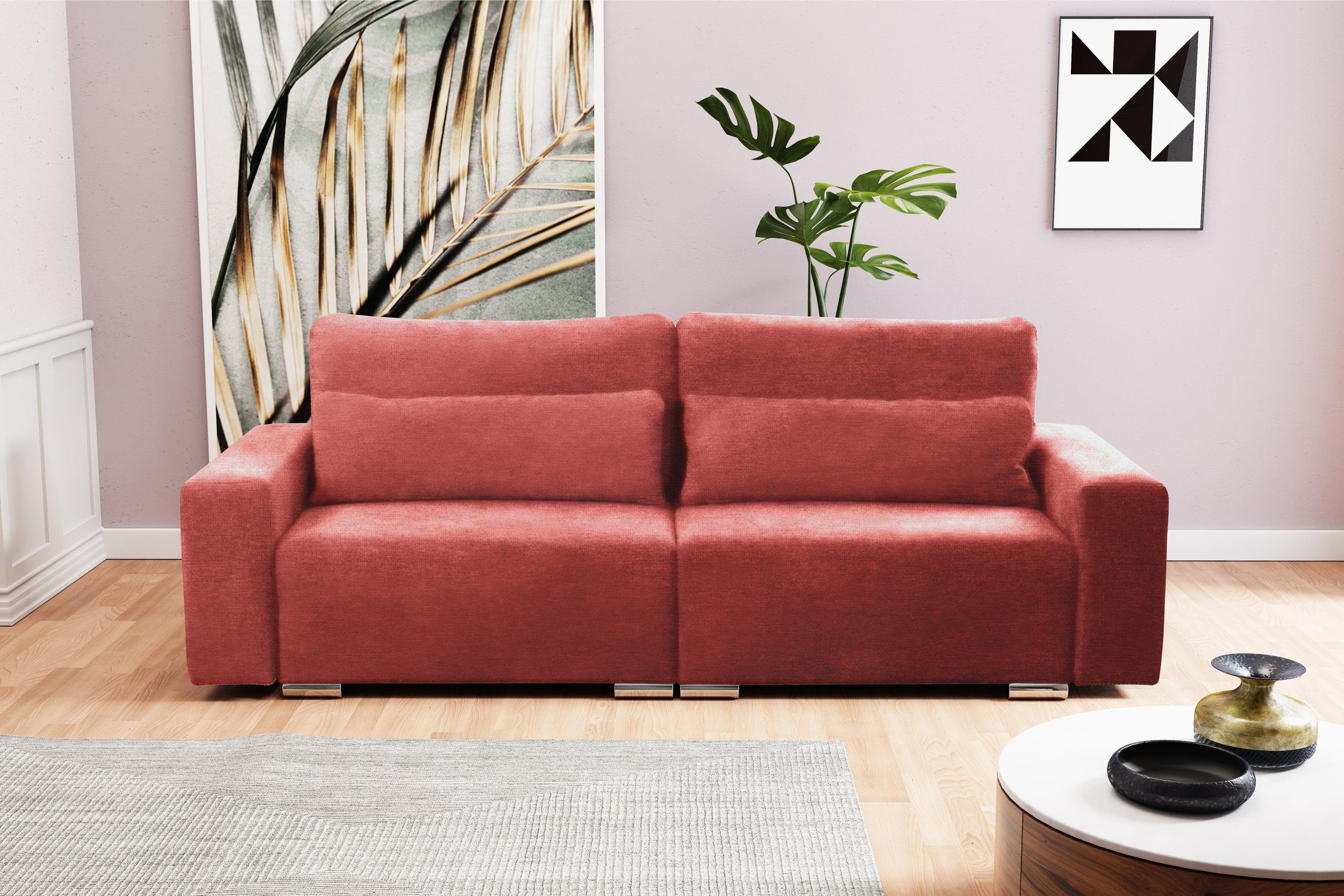 mit Sofa, inklusive Bettfunktion, Afina, 3-Sitzer im Modern Stylefy Kissen, stellbar, Modern 2-Sitzer, Design, frei Raum