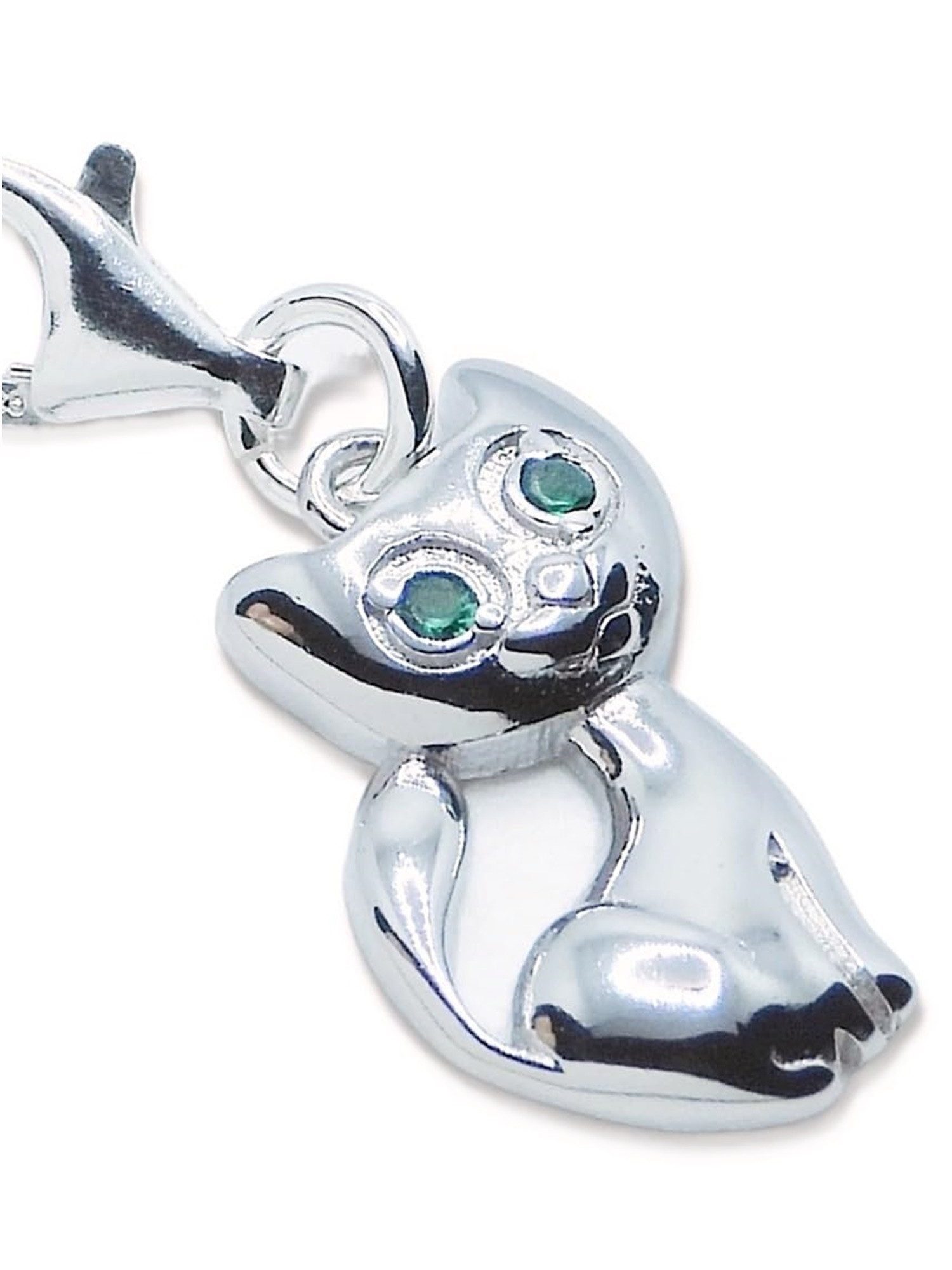 Goldene Hufeisen Charm-Einhänger Hübsche Katze Kater mit Grüne Kristall Augen, 13839