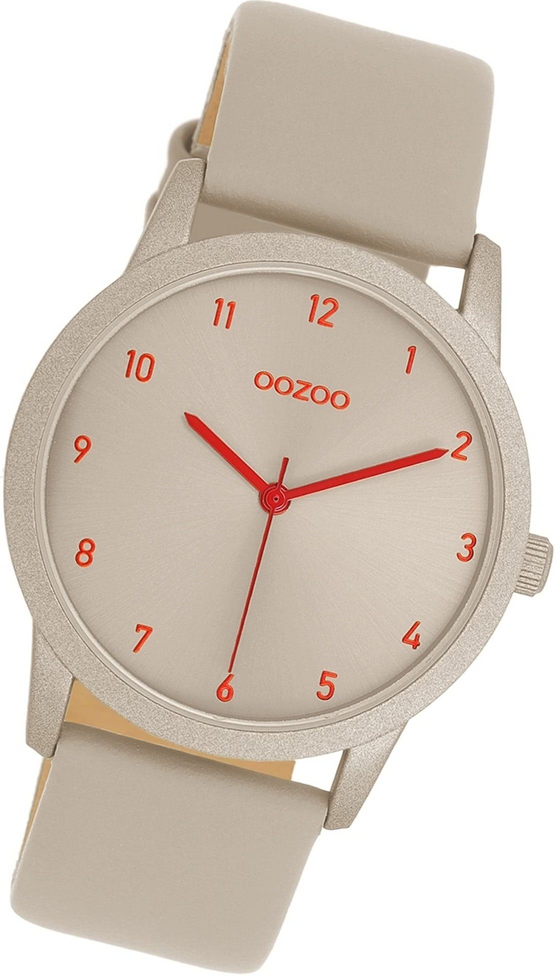 OOZOO Quarzuhr Oozoo Damen Armbanduhr Timepieces, Damenuhr Lederarmband  taupe, grau, rundes Gehäuse, mittel (ca. 38mm)