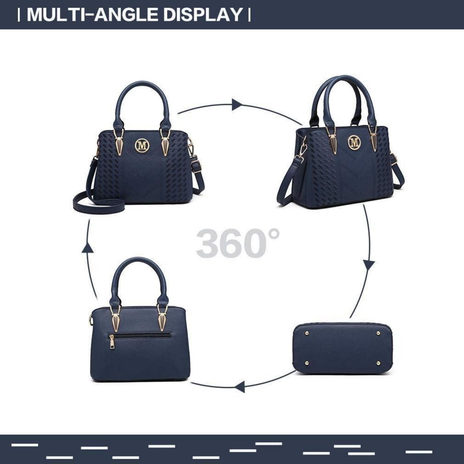 LuxusKollektion Handtasche Damen Handtasche Mittelgroß Blau Lychee Muster Strick Prozess – Bild 5 von 5