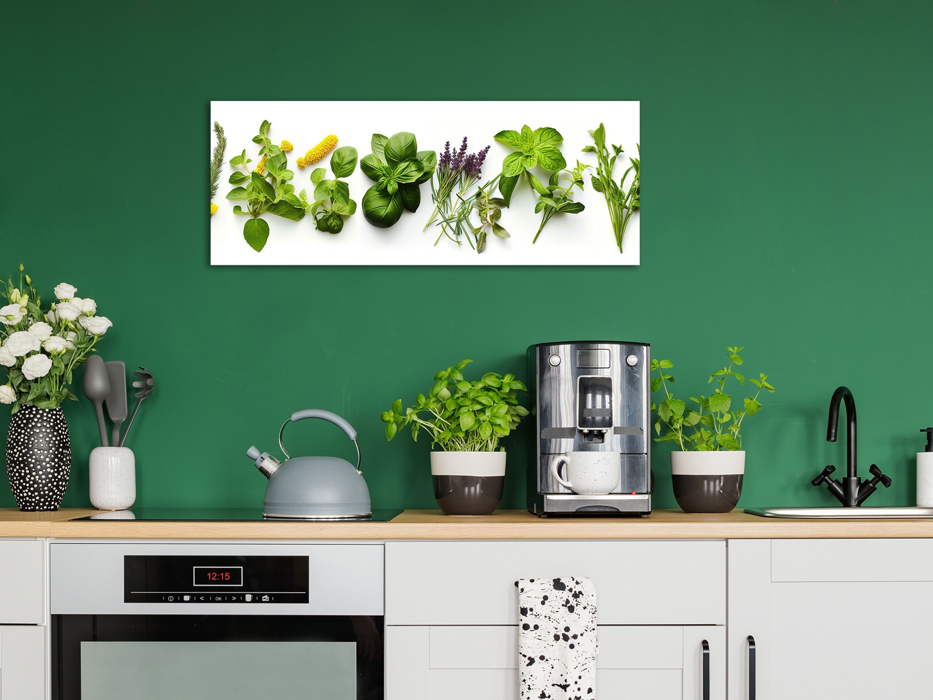 Kräuter Glasbild Kräuter Glas grün Essen Glasbild frisch, 80x30cm artissimo und Bild Trinken: Küchenbild Küche aus
