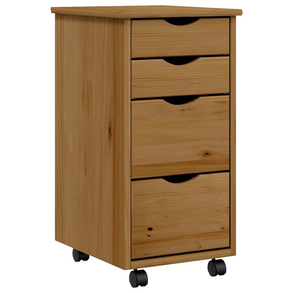 vidaXL Rollcontainer Rollschrank mit Schubladen MOSS Honigbraun Massivholz Kiefer, (1 St)