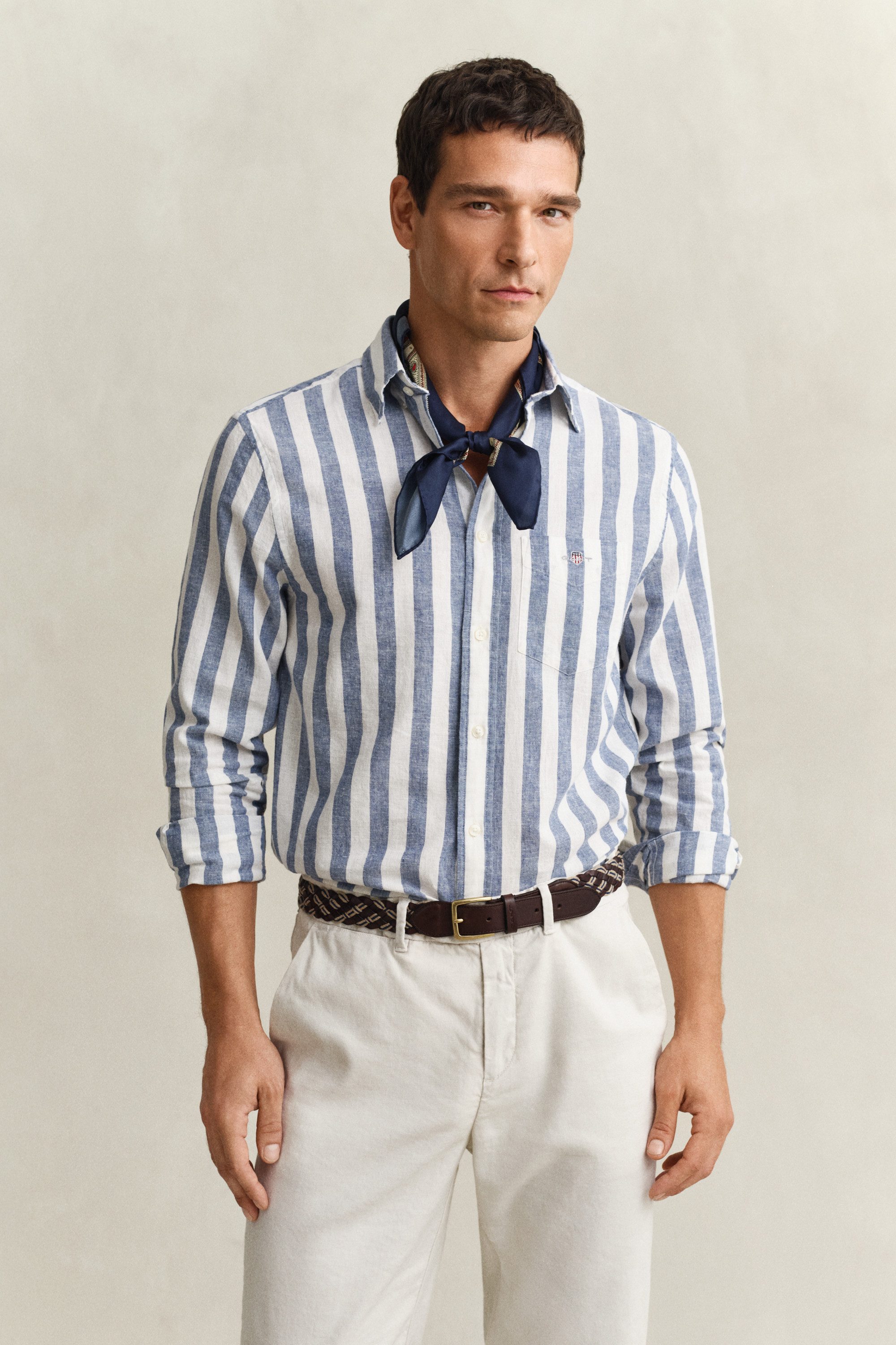 Gant Langarmhemd REGULAR COTTON LINEN STRIPE Button-down-Kragen